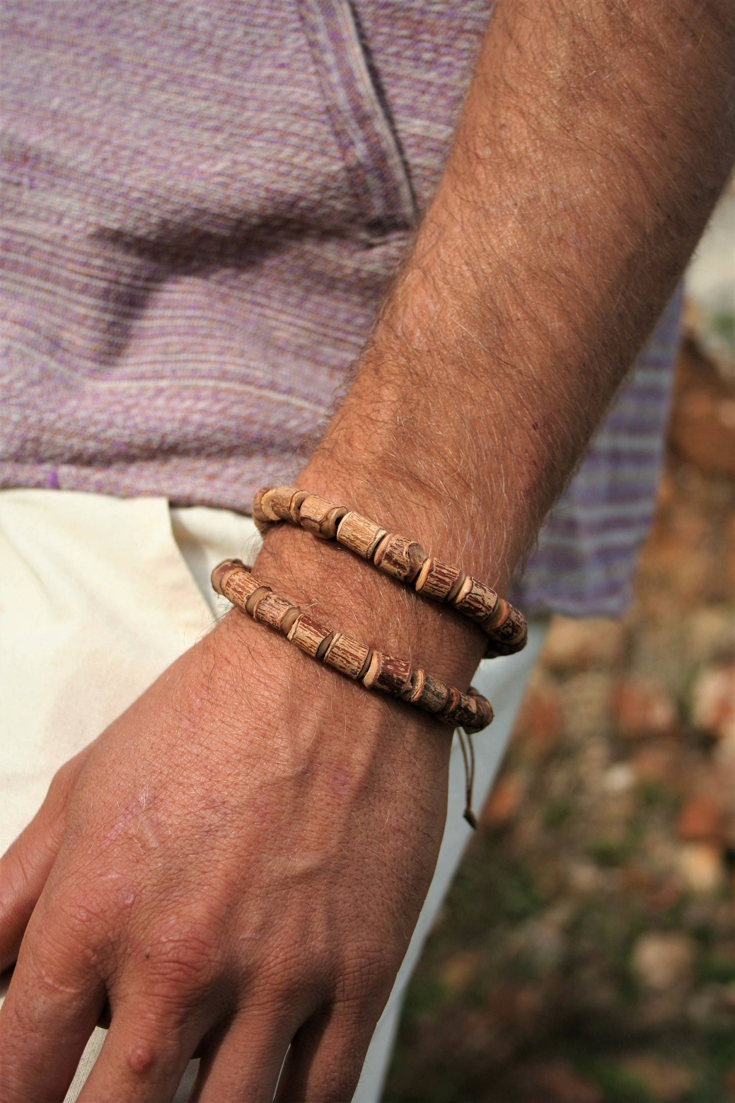Tulsi Mala Bracelet, Tulsi Bead Bracelet, Wood Bracelet, Earthy Bracelet, Tribal Bracelet, Handmade, Holy Basil, Adjustable Size, Unisex