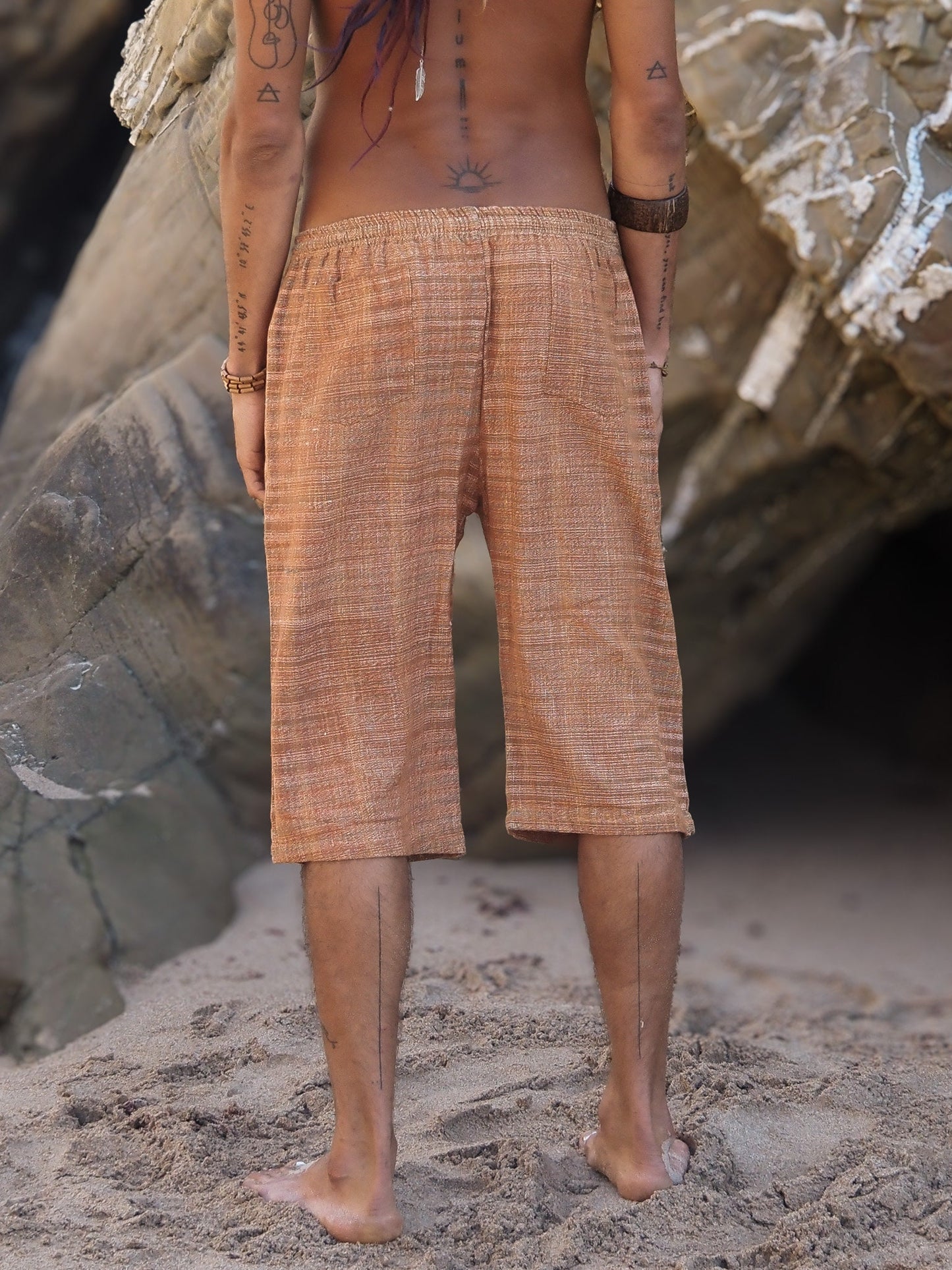 Khadi Cotton Shorts, Short Men Pants, One Size Shorts, Khadi Men Pants, Natural Men Pants, Earthy Clothing, Khadi Clothing, Orange Shorts
