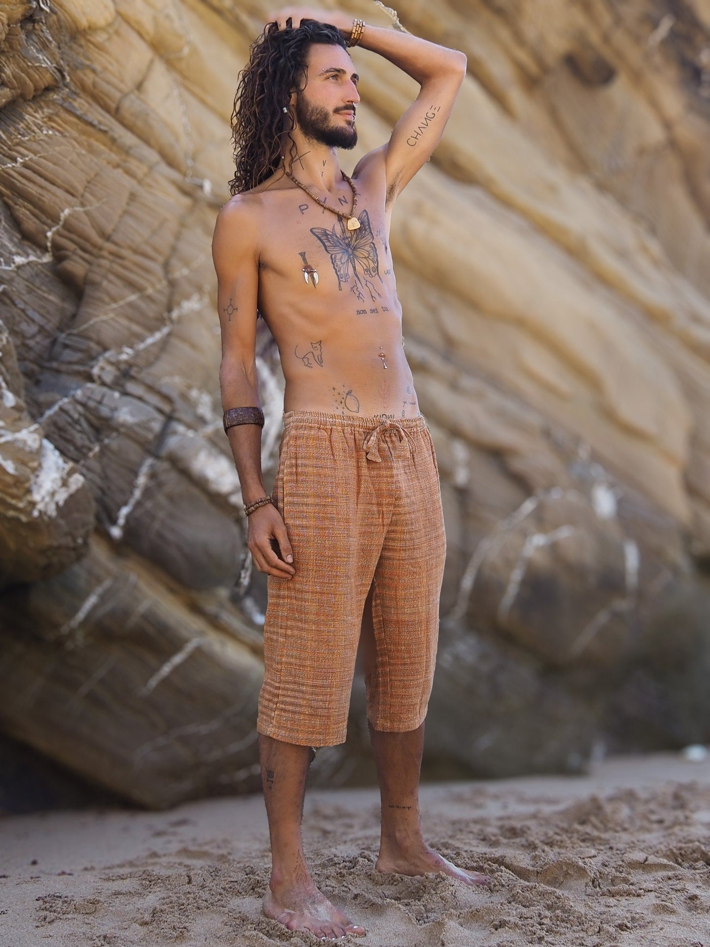 Khadi Cotton Shorts, Short Men Pants, One Size Shorts, Khadi Men Pants, Natural Men Pants, Earthy Clothing, Khadi Clothing, Orange Shorts
