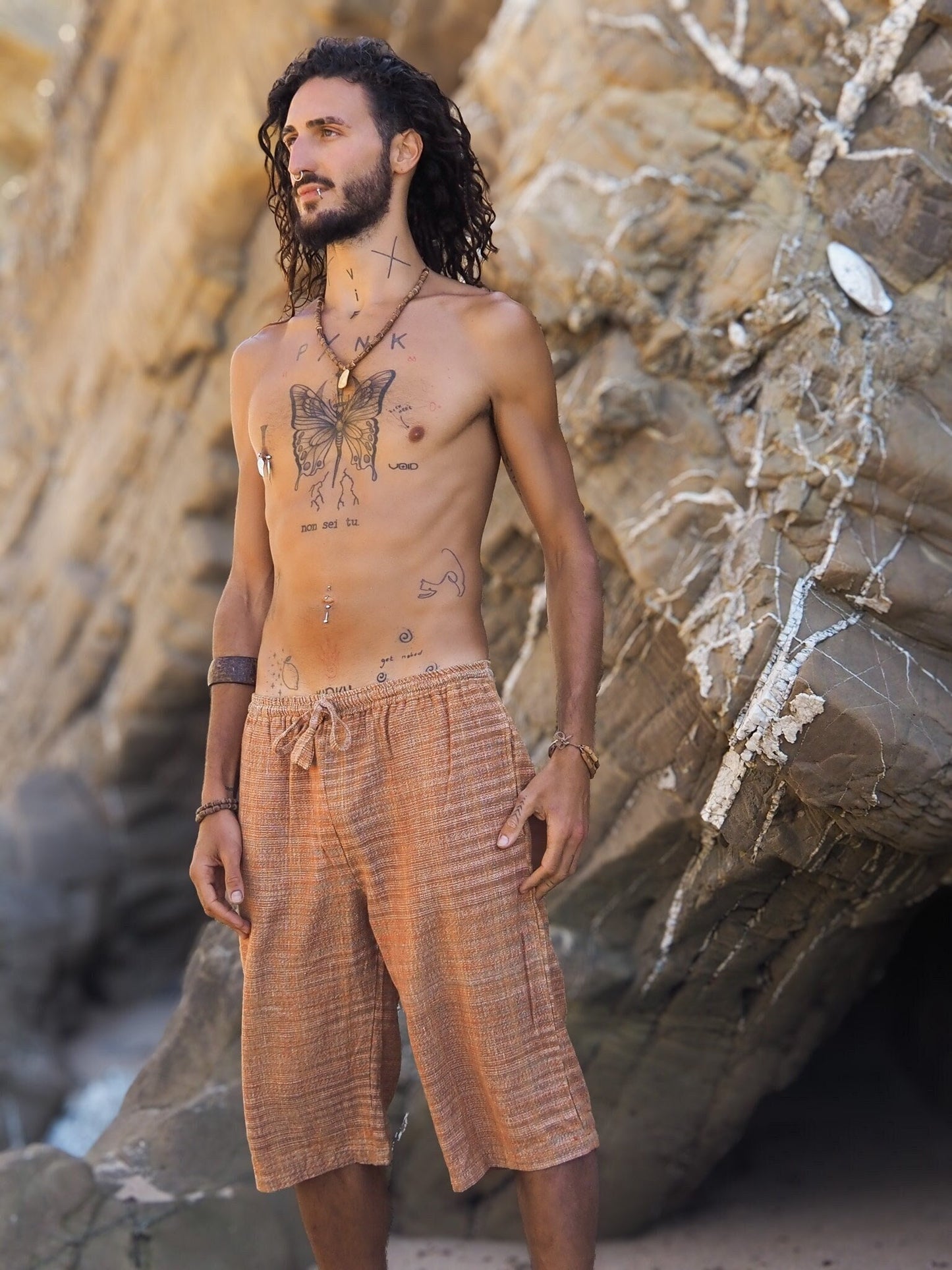 Khadi Cotton Shorts, Short Men Pants, One Size Shorts, Khadi Men Pants, Natural Men Pants, Earthy Clothing, Khadi Clothing, Orange Shorts