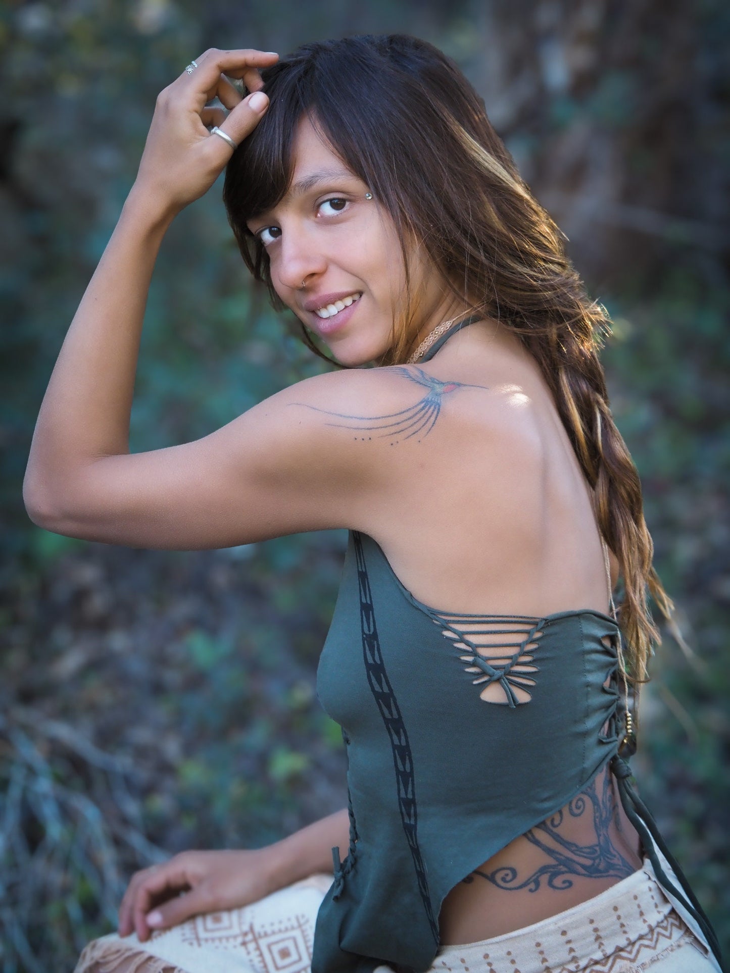 Organic Tribal Halter Top, Cotton Halter Top, Block Print Top, Pixie Top, Earthy Top, Tribal Top, Psy Trance, Elven, Fairy, Gift for Her