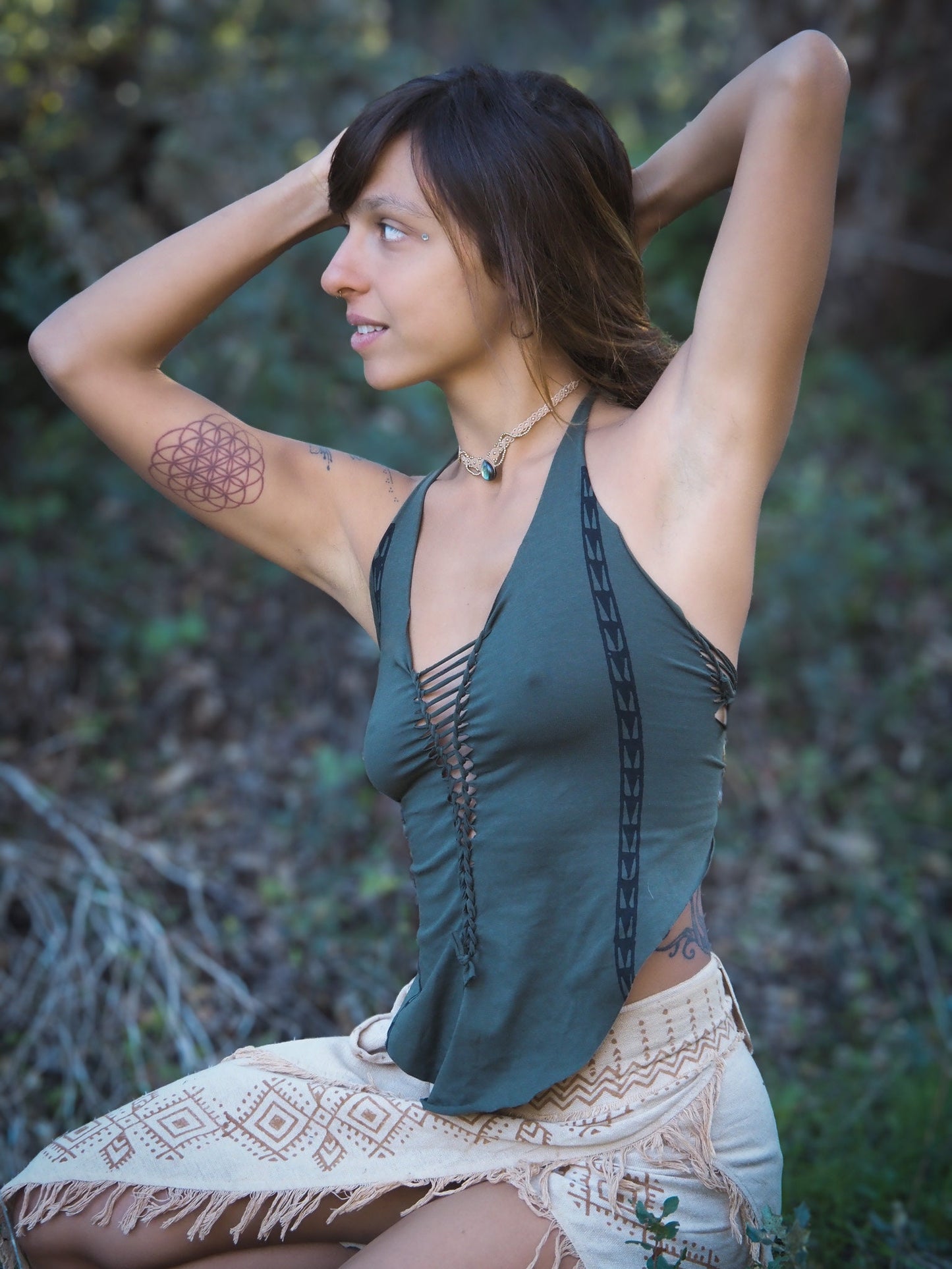 Organic Tribal Halter Top, Cotton Halter Top, Block Print Top, Pixie Top, Earthy Top, Tribal Top, Psy Trance, Elven, Fairy, Gift for Her