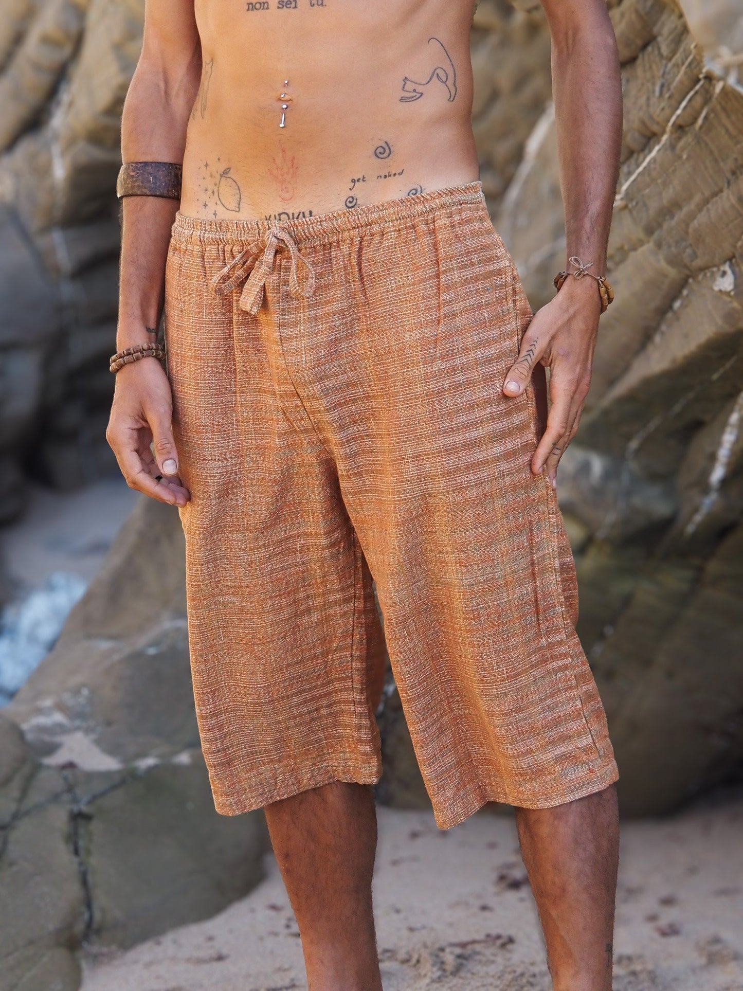 Khadi Cotton Shorts, Short Men Pants, One Size Shorts, Khadi Men Pants, Natural Men Pants, Earthy Clothing, Khadi Clothing, Orange Shorts