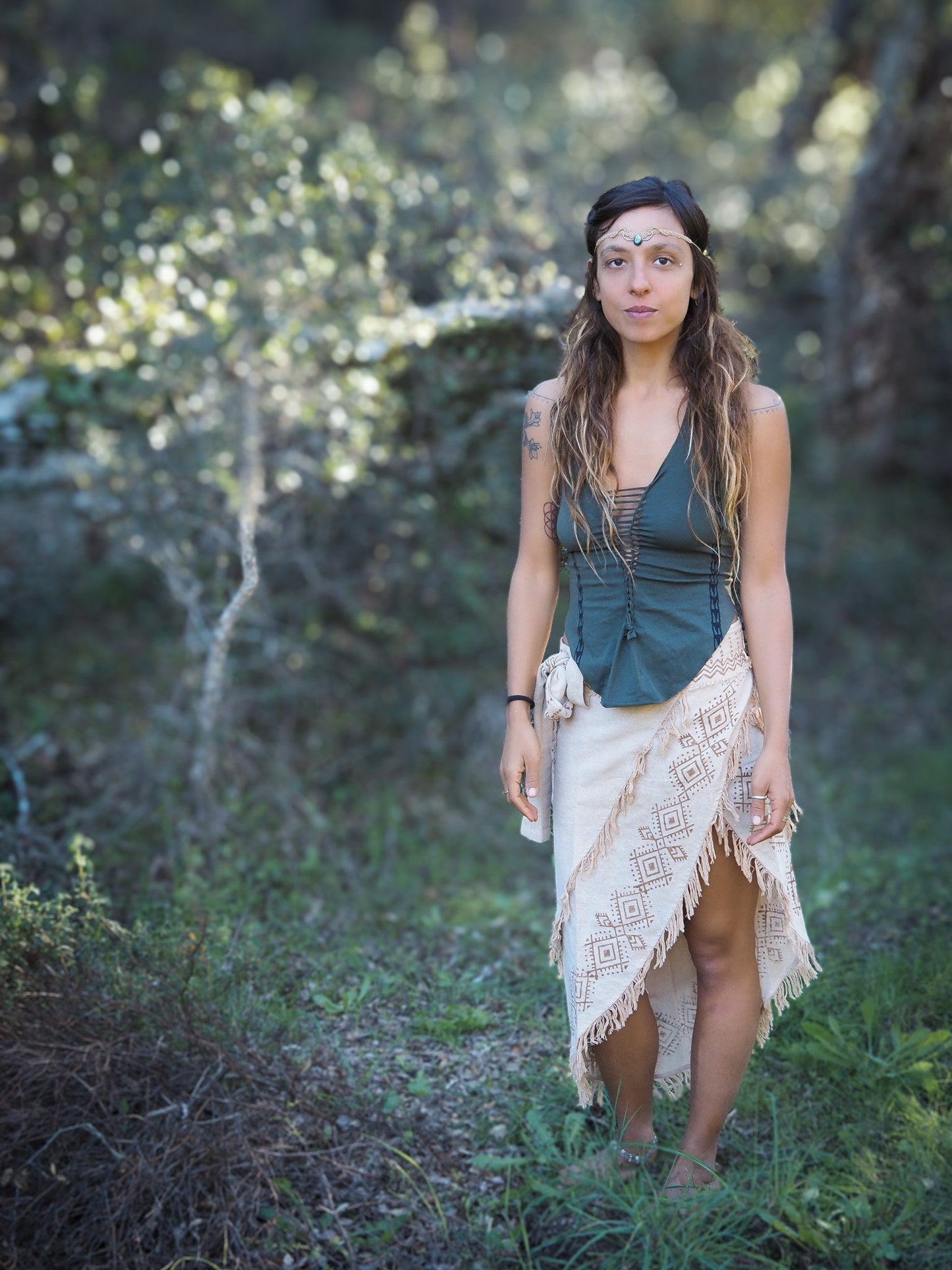 Organic Tribal Halter Top, Cotton Halter Top, Block Print Top, Pixie Top, Earthy Top, Tribal Top, Psy Trance, Elven, Fairy, Gift for Her