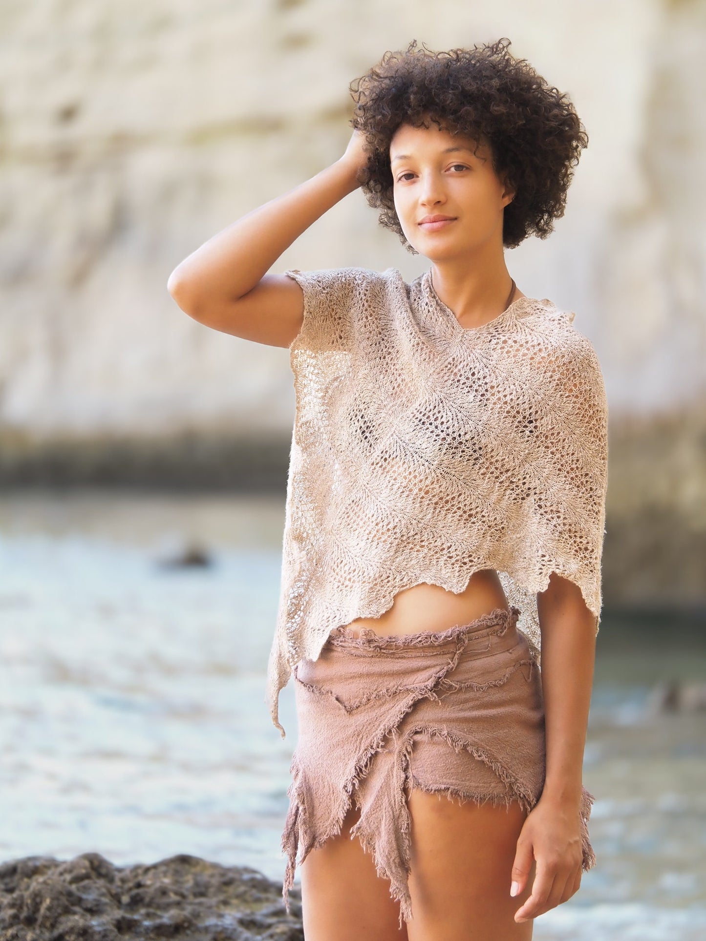 Hand Crochet Nettle Poncho, Nettle Poncho, Nettle Yarn Tunic, Natural Fiber Poncho, Hand Crochet, Eco Friendly Clothing, Knitted Clothing