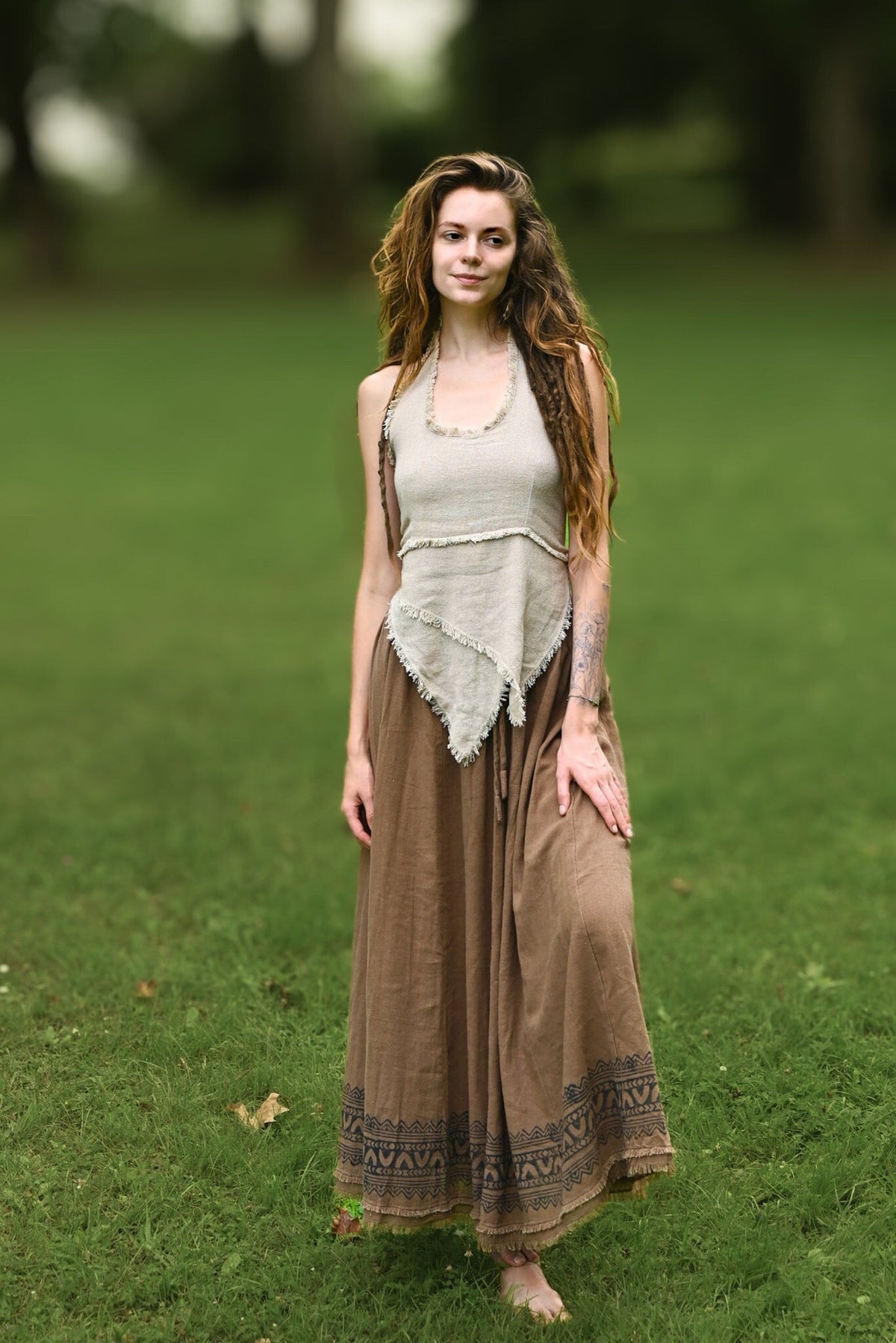 Tribal Raw Cotton Block Print Maxi Skirt