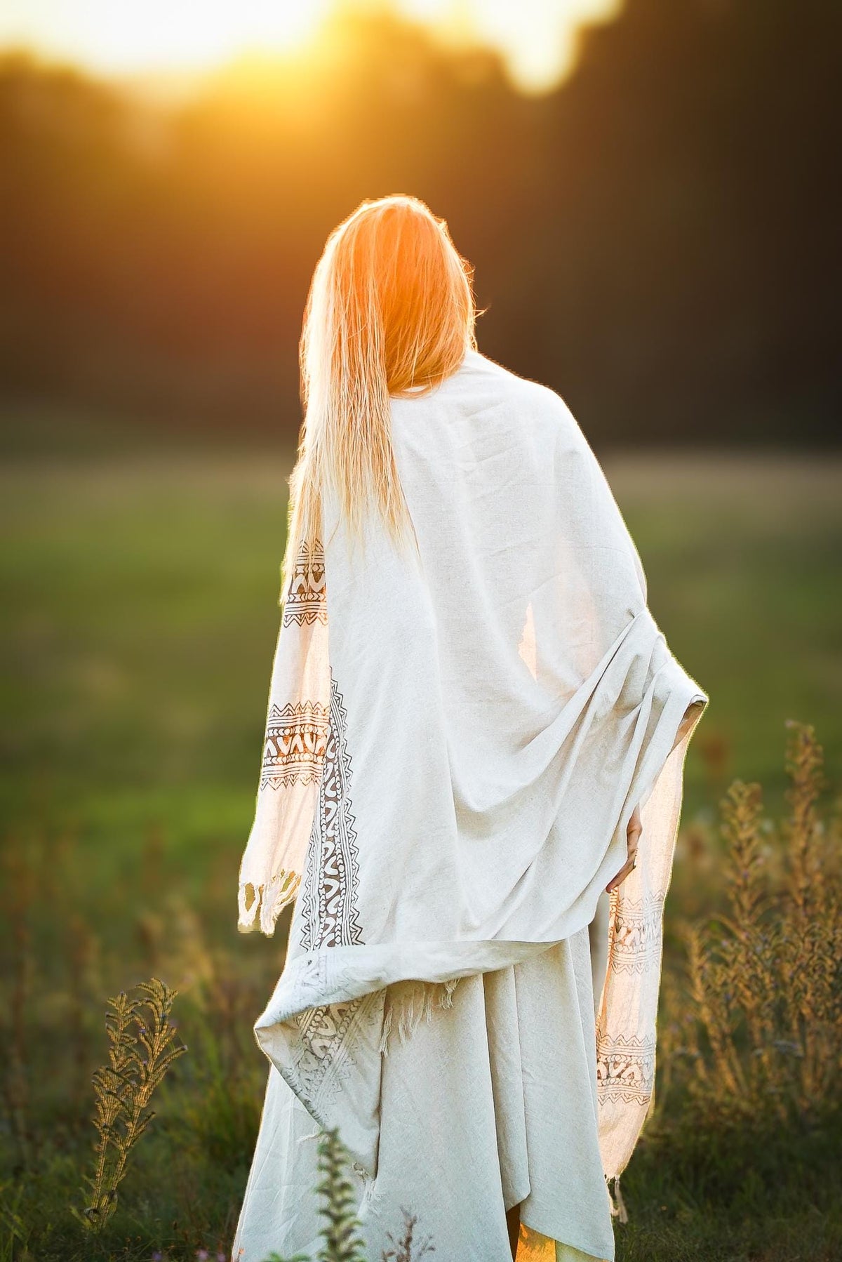 Tribal Raw Silk Block Print Shawl