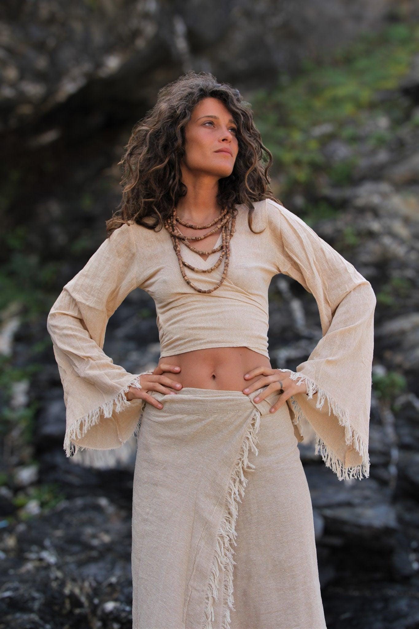 Jute Wrap Top, Boho Top, Frayed Wrap Top, Wrap Around Blouse, Natural Eco Wear, Adjustable Top, Frayed Top, Gypsy Top, Fairy Wear, Pixie
