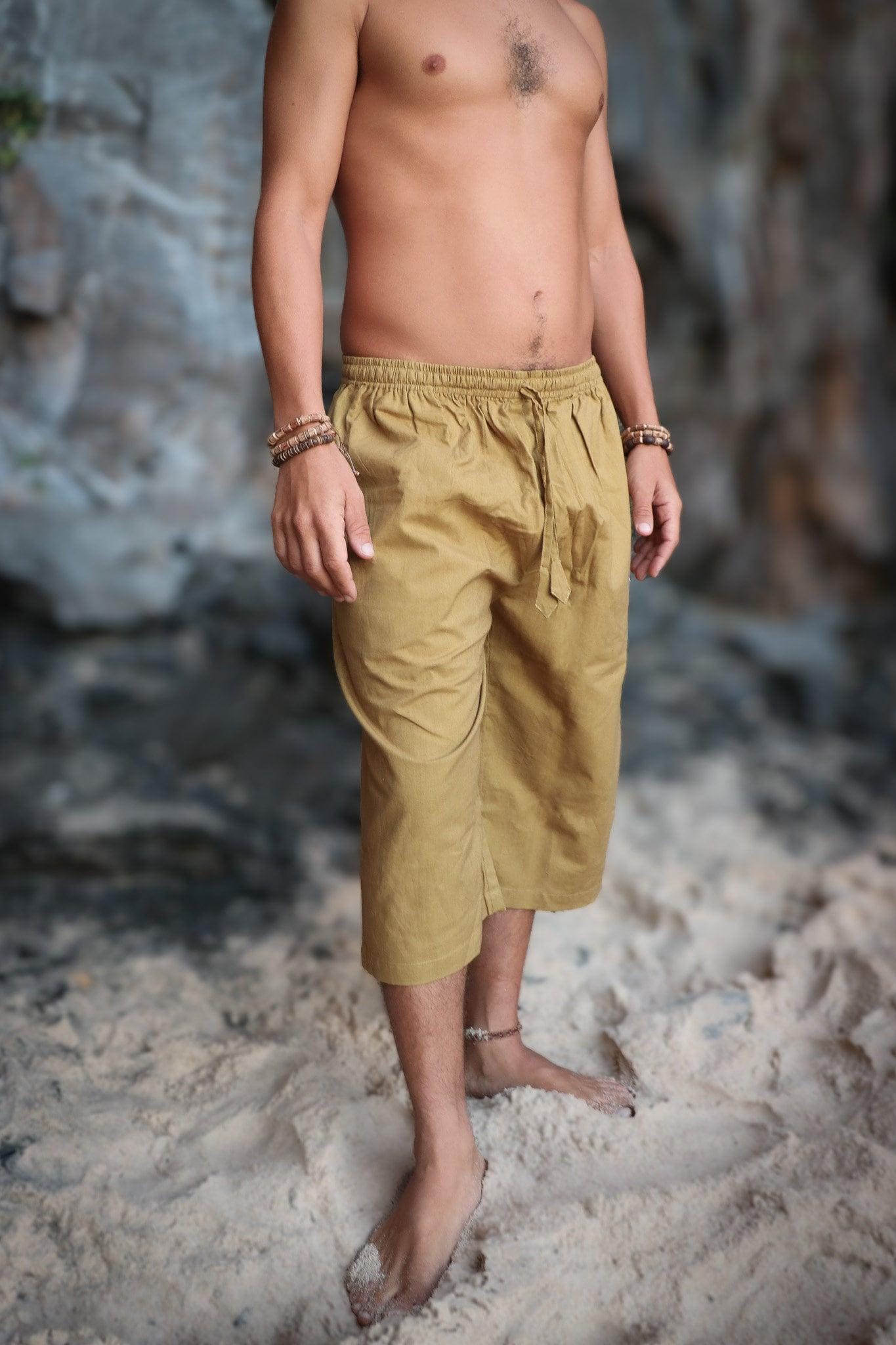 Earthy Men's Short Pants, Natural Shorts, 3/4 Pants, Yoga Pants, Cotton Pants, Earthy Clothing, Loose Pants, Capri Pants, Hippie Clothing