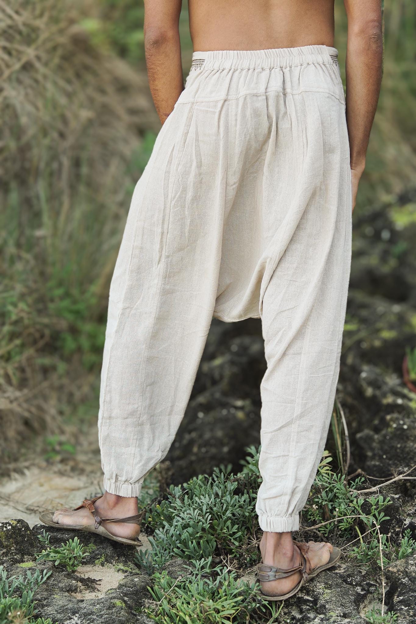 Tribal Harem Pants, Plant Dyed Pants, Tribal Clothing, Drop Crotch Pants, Loose Cotton Harem Trousers, Casual Loose Pants, Comfy Clothing