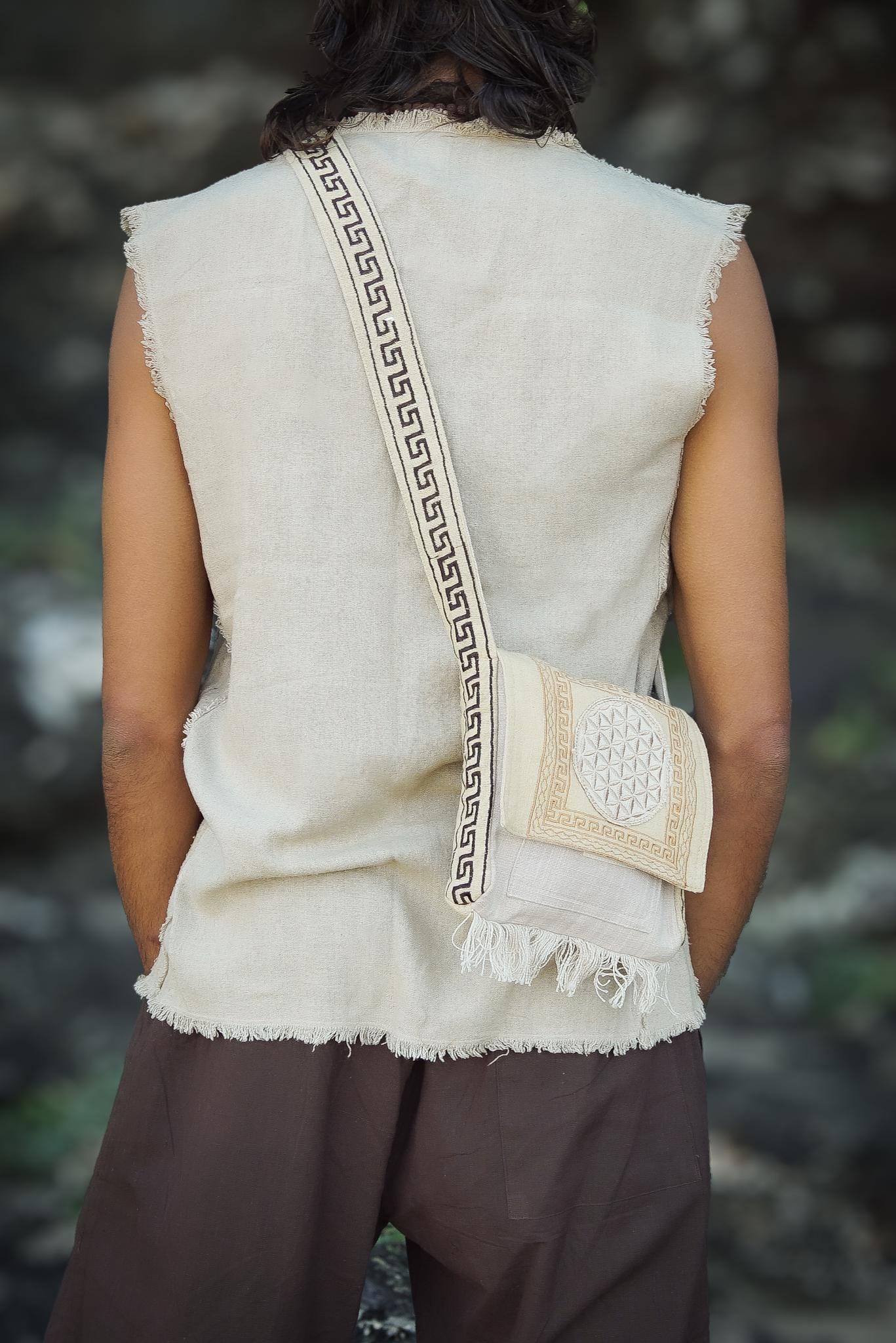 Unisex Flower Of Life Bag, Tribal Bag, Embroidery Bag, Shoulder Bag, Khadi, Cotton, Unisex Bag
