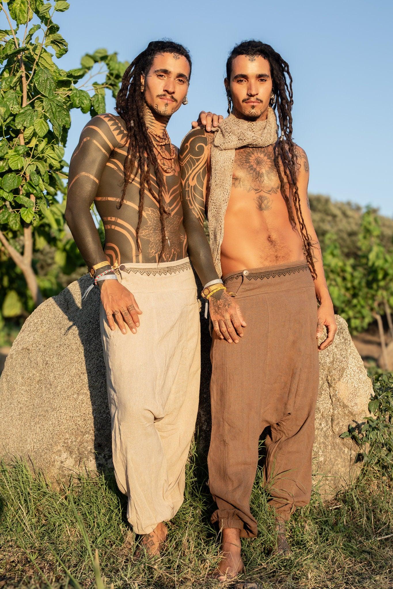 Tribal Harem Pants, Plant Dyed Pants, Tribal Clothing, Drop Crotch Pants, Loose Cotton Harem Trousers, Casual Loose Pants, Comfy Clothing