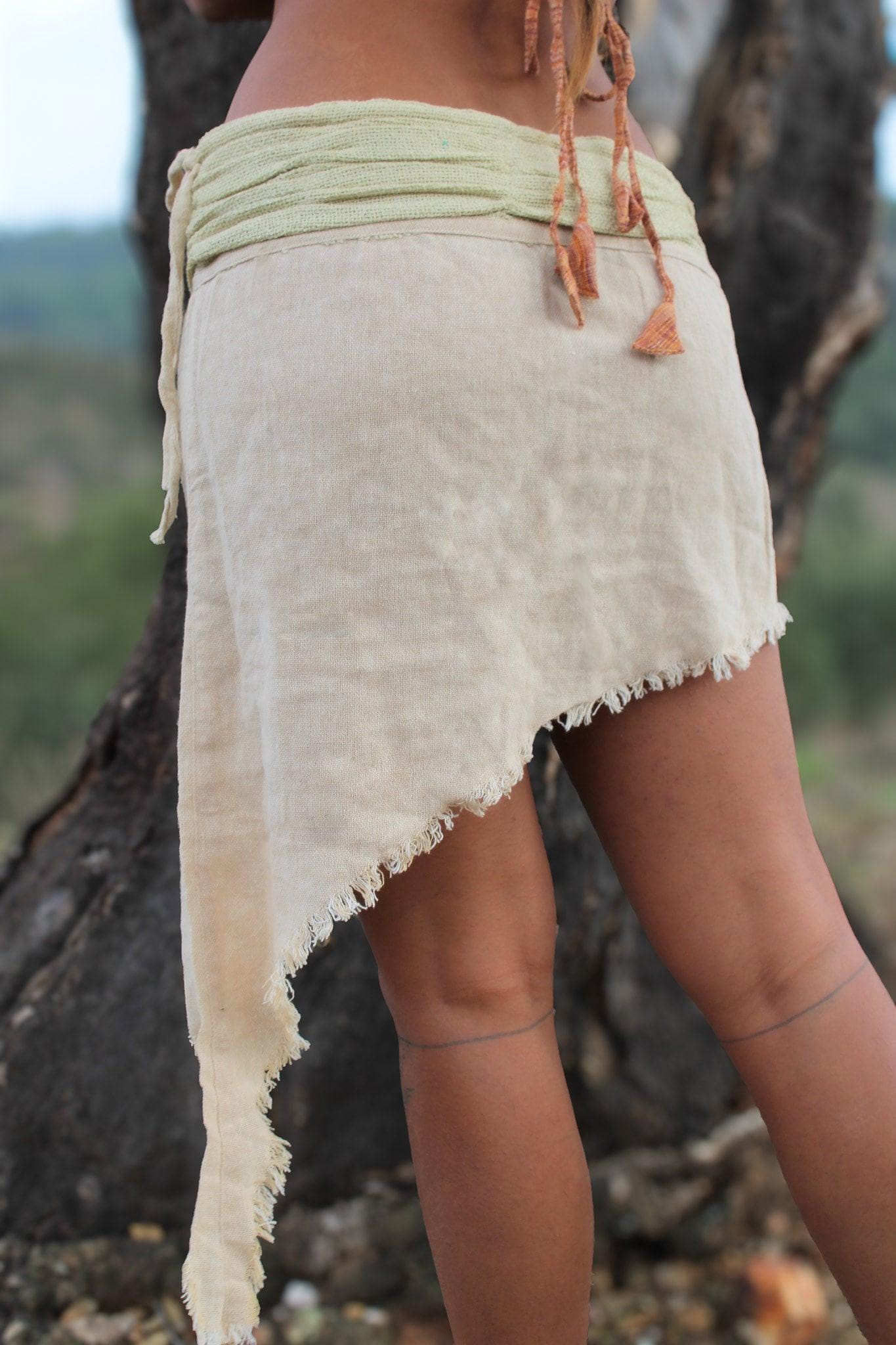 Earthy Pixie Skirt, Boho Festival Skirt, Fairy Skirt, Tribal Skirt, Short Skirt, Natural Clothing, Hippie Skirt, Elven Skirt, Pixie Clothing
