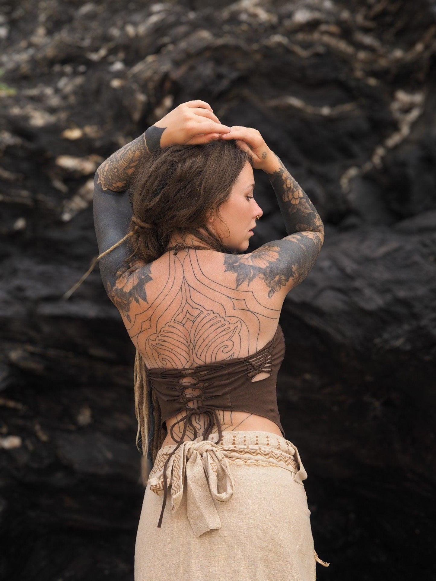 Organic Tribal Halter Top, Cotton Halter Top, Block Print Top, Pixie Top, Earthy Top, Tribal Top, Psy Trance, Elven, Fairy, Gift for Her