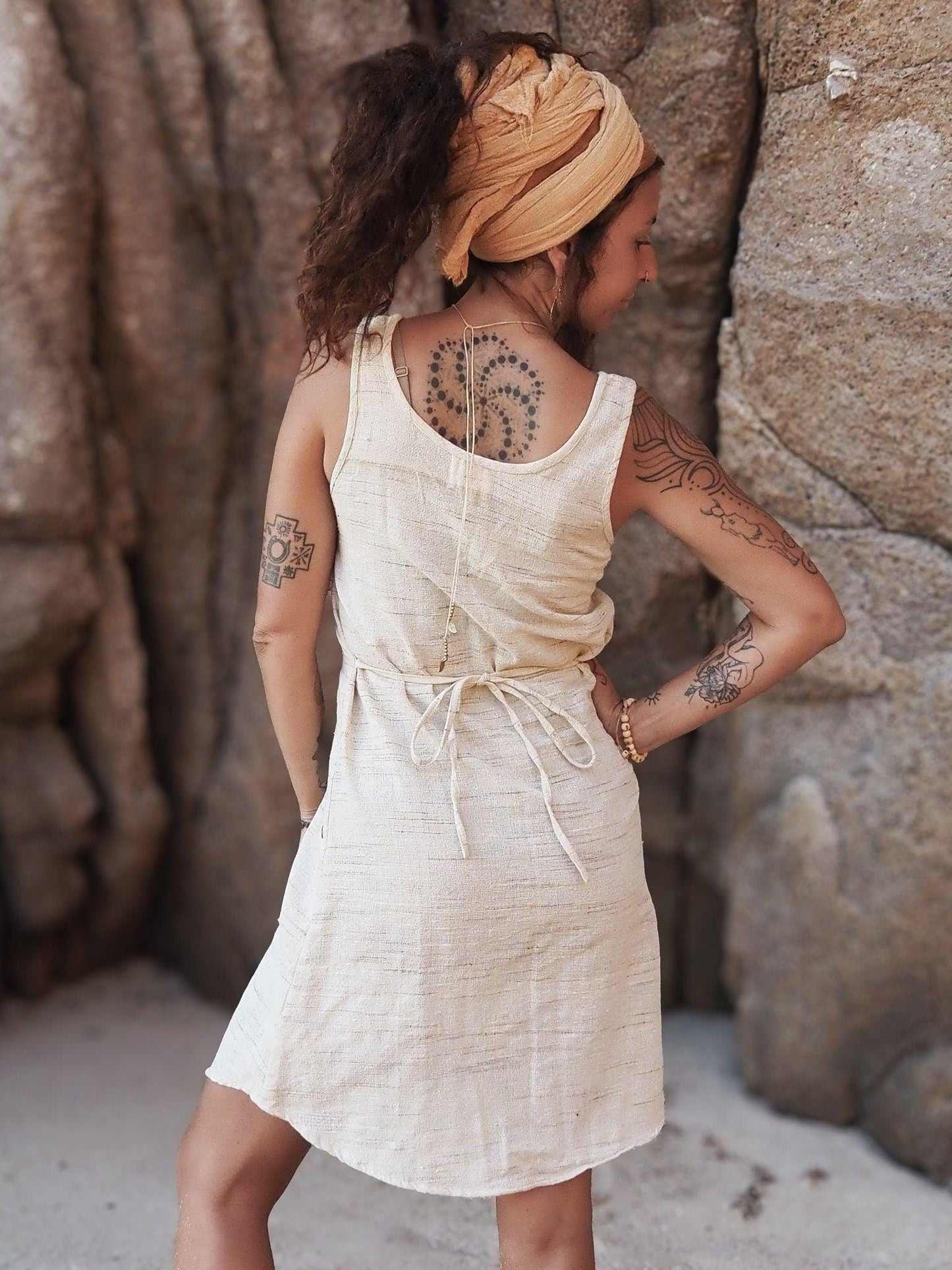 Khadi Short Dress, Gypsy Short Dress, Tribal Short Dress, Boho Short Dress, Hippie Short Dress, Earthy Short Dress, Natural Clothing