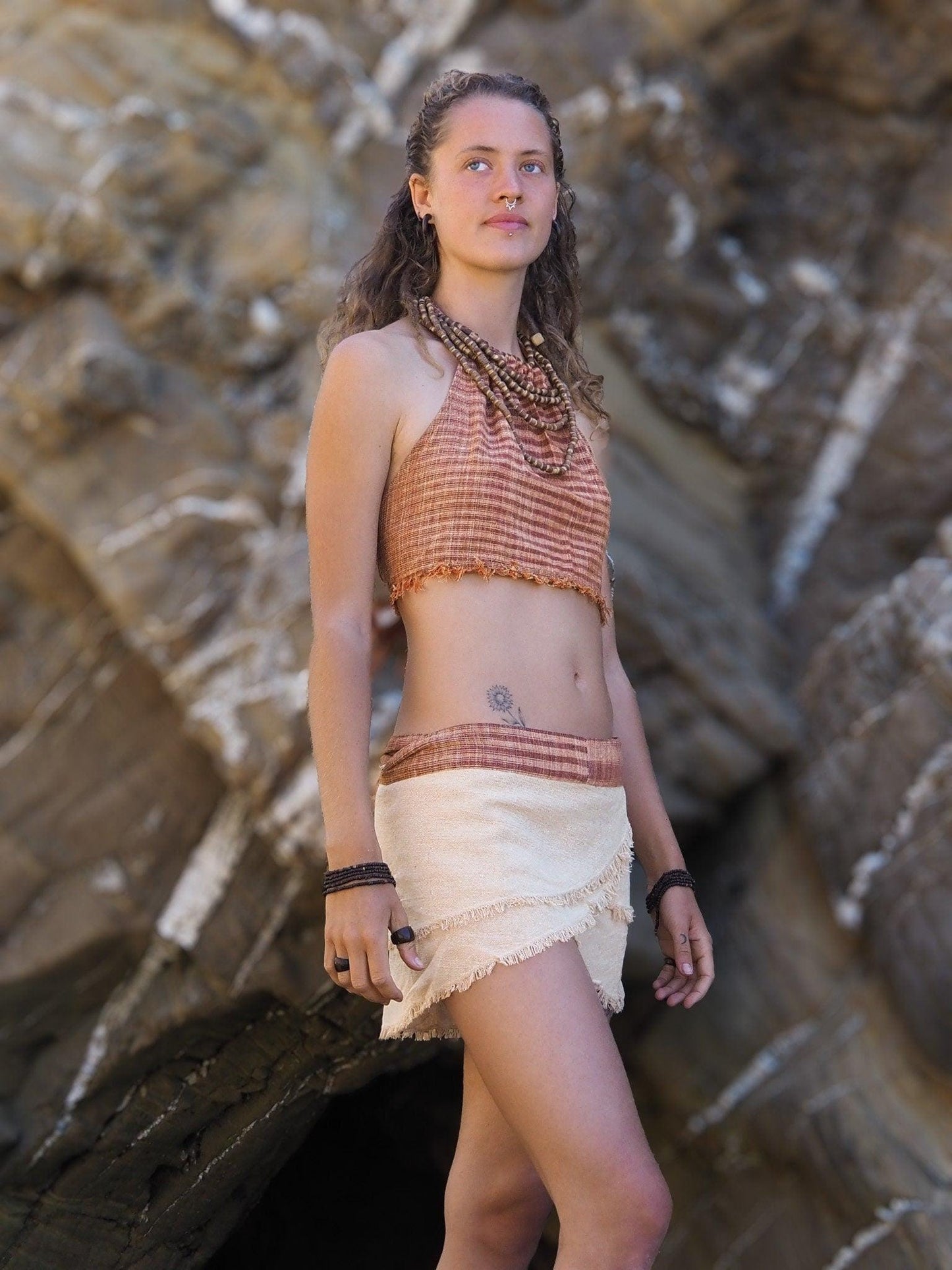 Brown Khadi Halter Top, Women's Khadi Top, Fringe Top, Summer Top, Khadi Clothing, Boho Top, Beach Top, Hippie Top, Natural Clothing