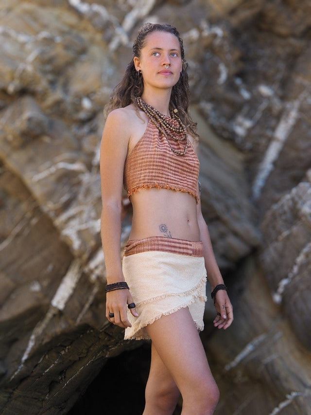 Brown Khadi Halter Top, Women's Khadi Top, Fringe Top, Summer Top, Khadi Clothing, Boho Top, Beach Top, Hippie Top, Natural Clothing