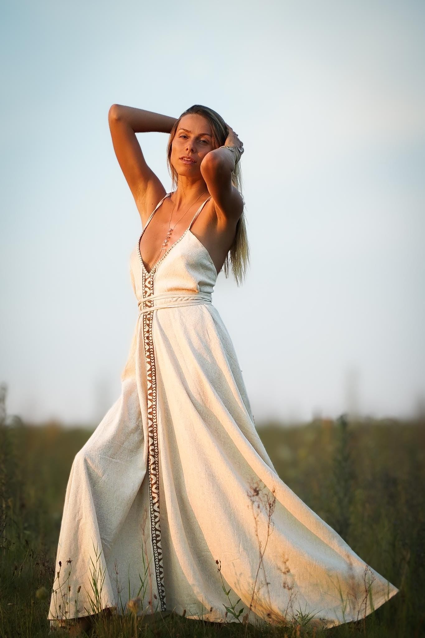 Raw Silk Goddess Dress, Raw Silk Maxi Dress, Tribal Maxi Dress, Block Print Dress, Boho Dress, Bohemian Clothing, Wedding Dress, Ceremonial
