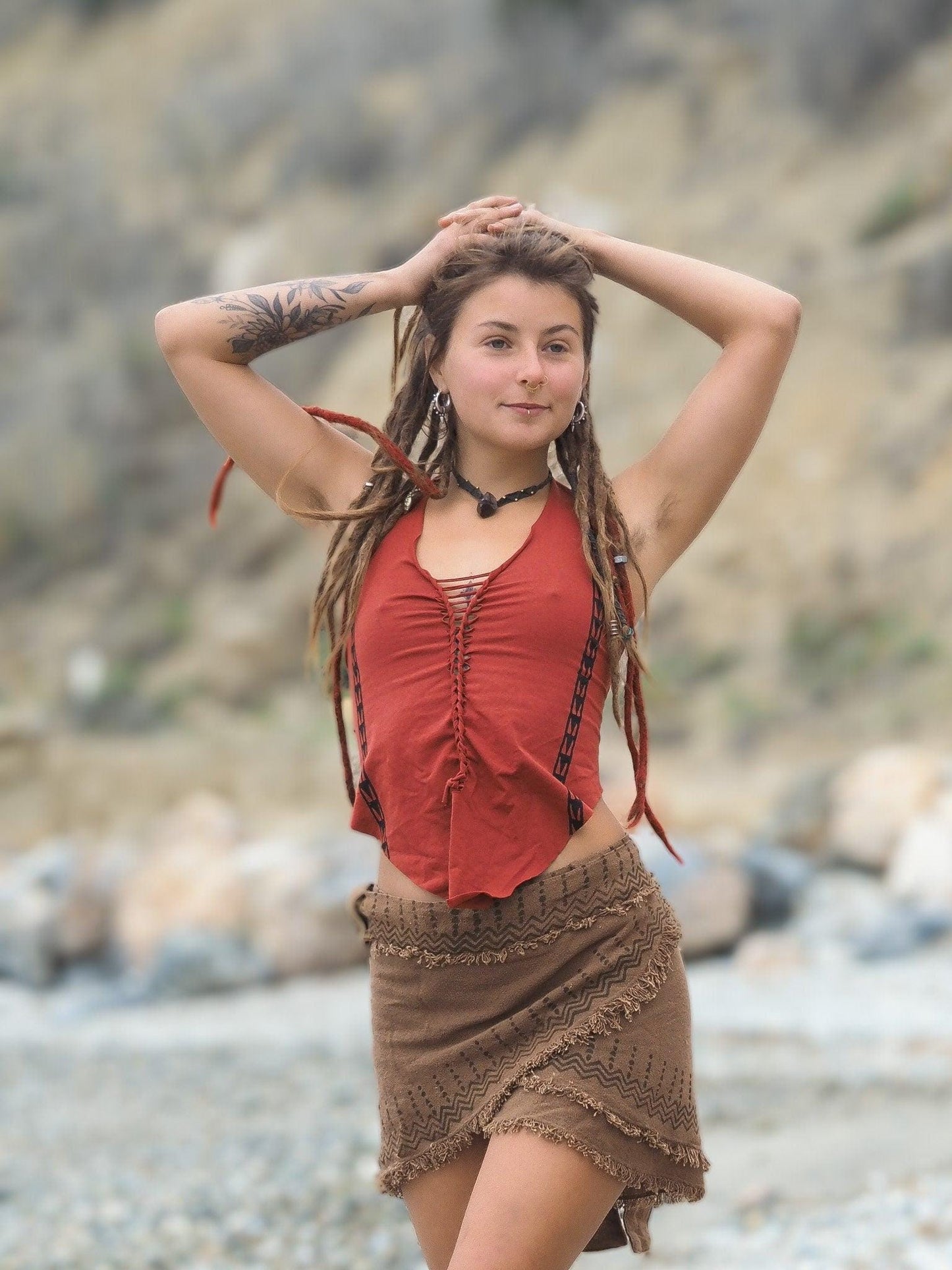 Organic Tribal Halter Top, Cotton Halter Top, Block Print Top, Pixie Top, Earthy Top, Tribal Top, Psy Trance, Elven, Fairy, Gift for Her