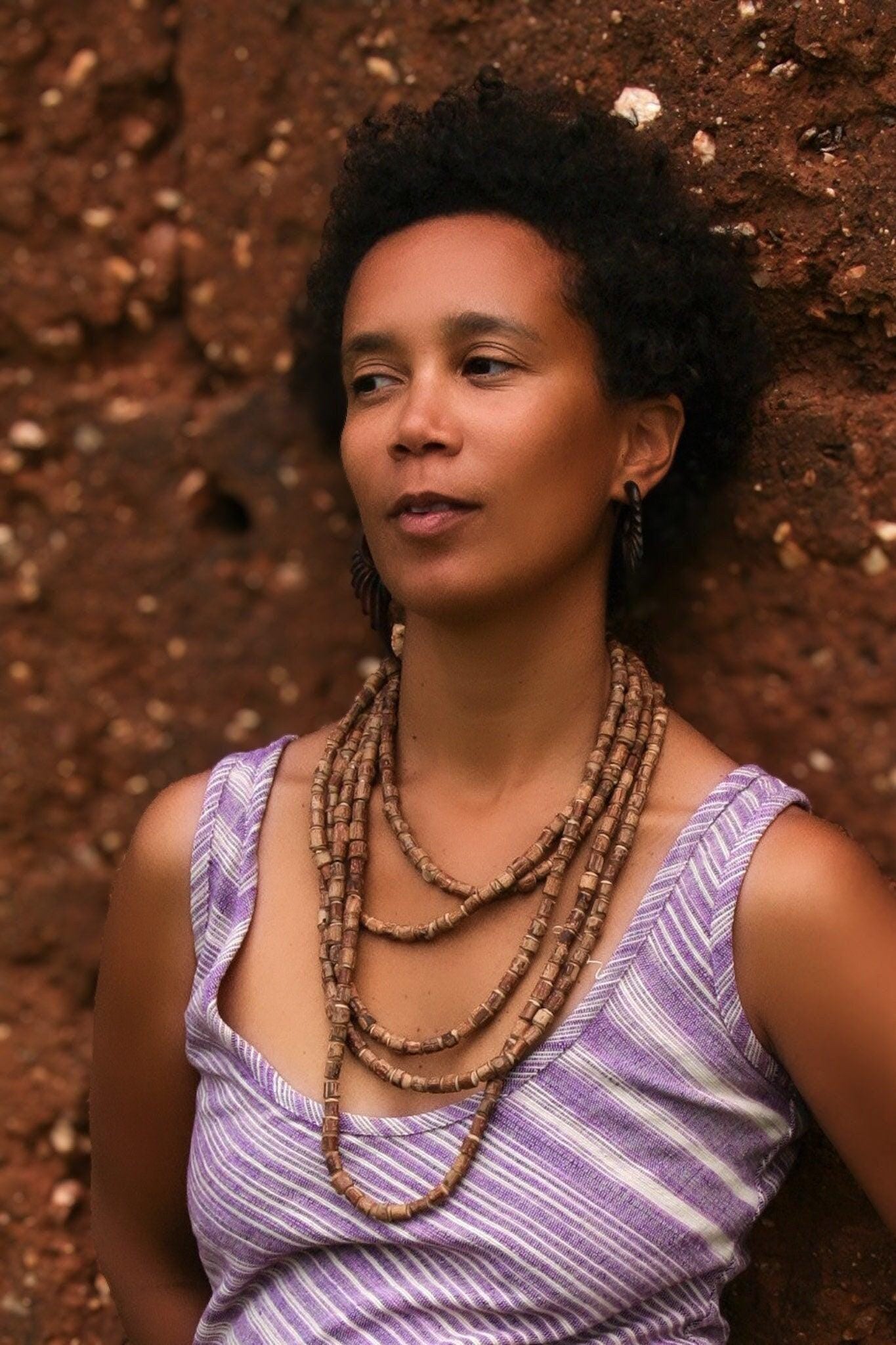 Tulsi Necklace, Wood Necklace, Earthy Jewelry, Wood Jewelry, Tulsi Jewelry, 5-Strand Necklace, Beads Necklace, Hippie Jewelry, Boho
