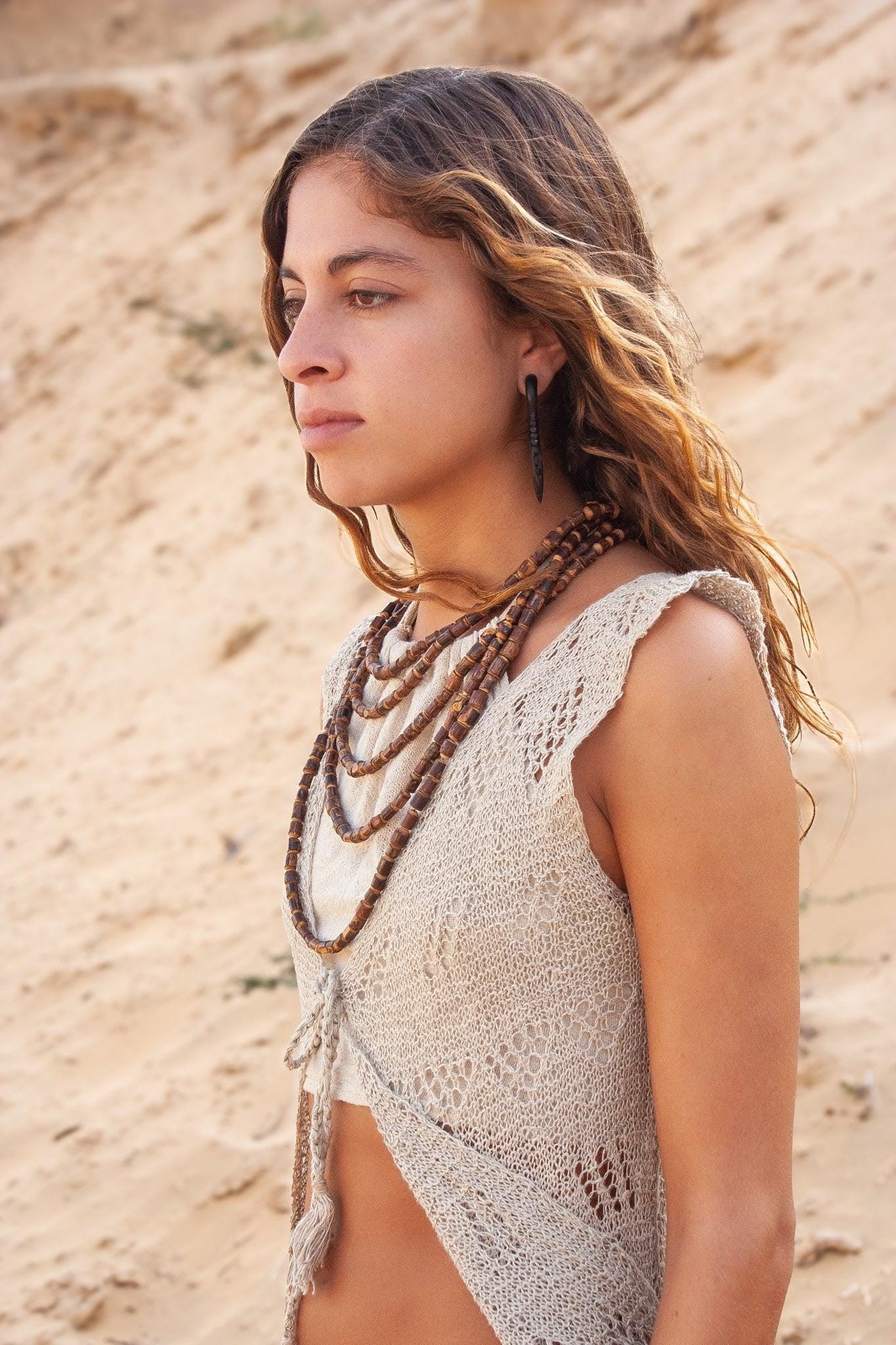 Tulsi Necklace, Wood Necklace, Earthy Jewelry, Wood Jewelry, Tulsi Jewelry, 5-Strand Necklace, Beads Necklace, Hippie Jewelry, Boho