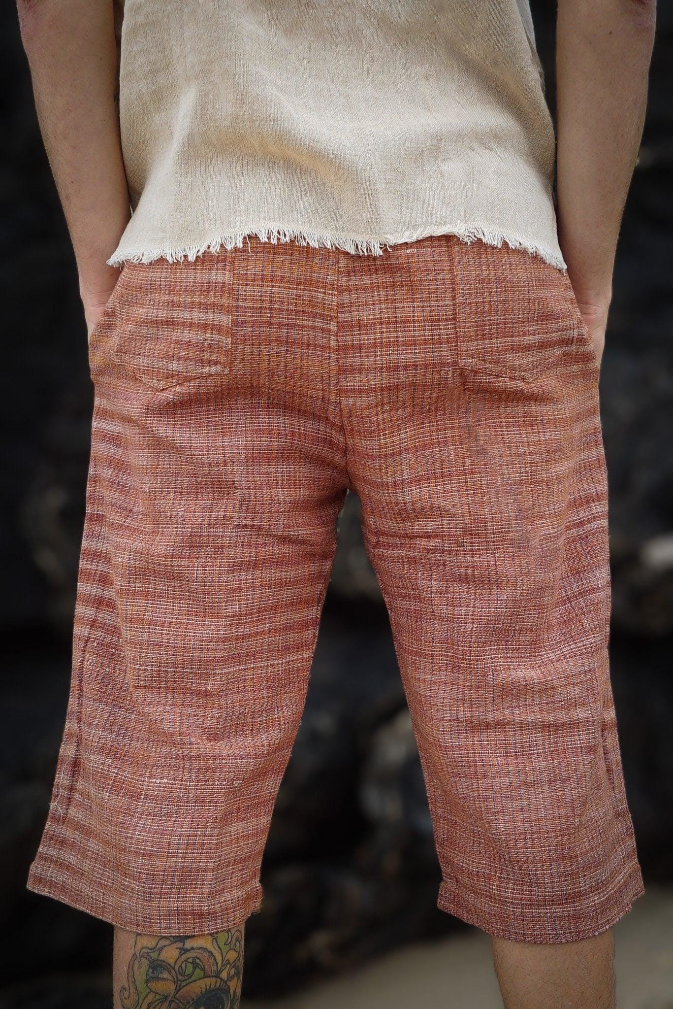 Khadi Cotton Shorts, Short Men Pants, One Size Shorts, Khadi Men Pants, Natural Men Pants, Earthy Clothing, Khadi Clothing, Orange Shorts
