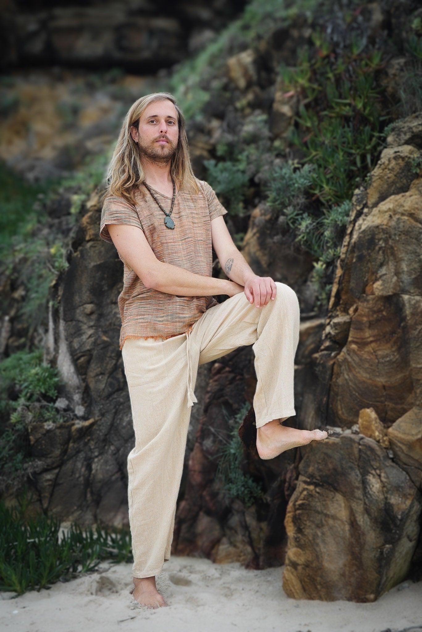 Earthy Khadi Shirt, Khadi Cotton Top, Men Tshirt, Earthy Clothing, Boho Tshirt, Men Tee, Hippie Clothing, Psytrance Clothing, Natural Shirt