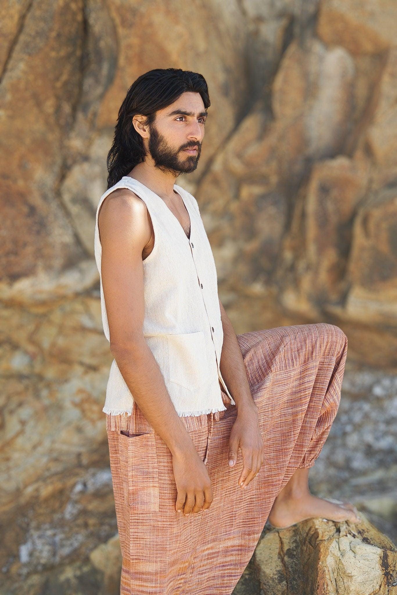 Natural Cotton Men Shirt, Cotton Shirt, Ceremonial Shirt, Eco-friendly Shirt, Boho Shirt, Men Vest, Casual Vest, Gypsy Vest, Gift for Him