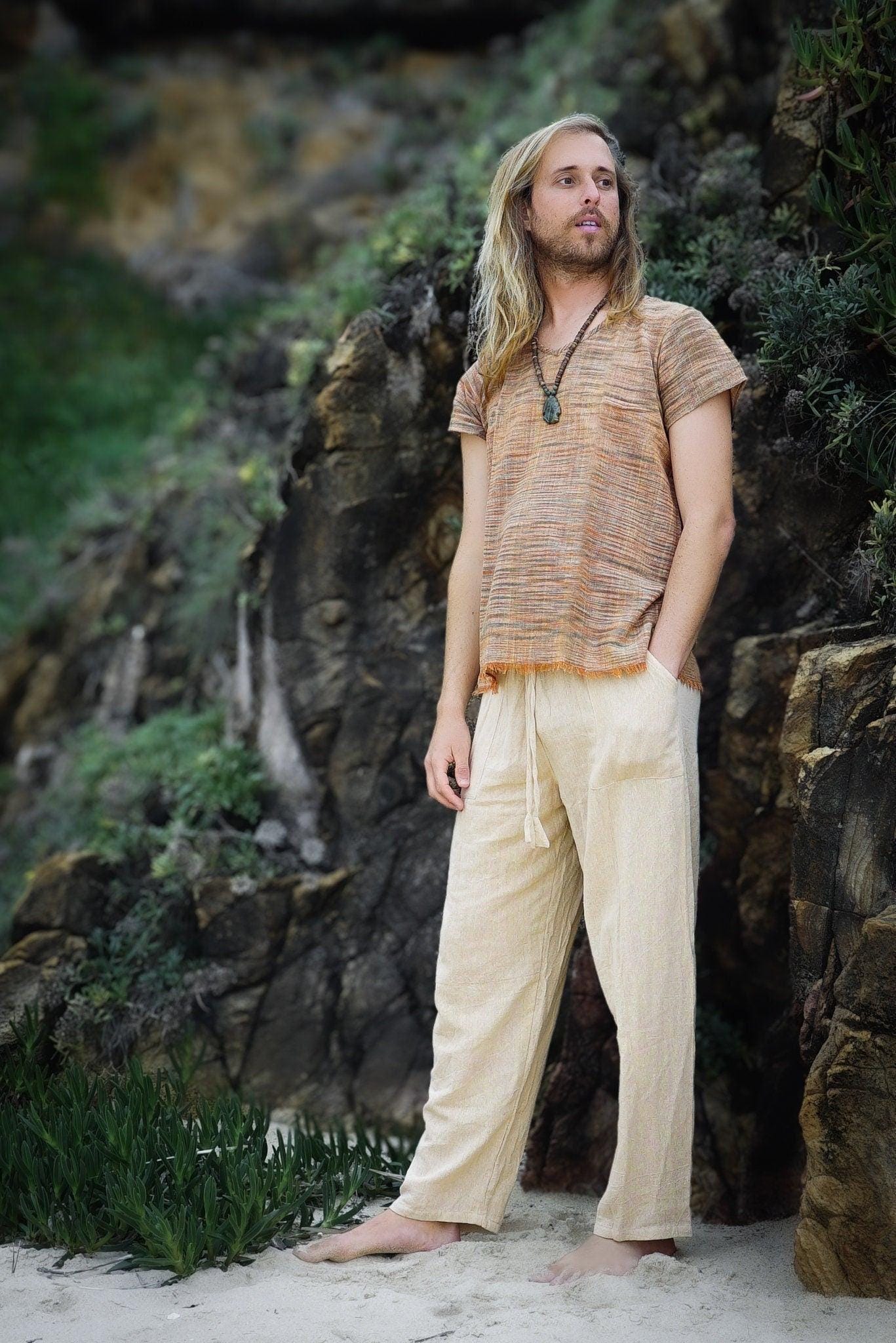 Earthy Khadi Shirt, Khadi Cotton Top, Men Tshirt, Earthy Clothing, Boho Tshirt, Men Tee, Hippie Clothing, Psytrance Clothing, Natural Shirt