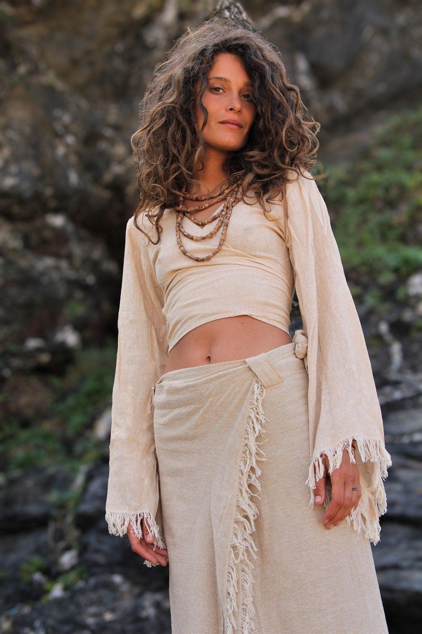 Jute Wrap Top, Boho Top, Frayed Wrap Top, Wrap Around Blouse, Natural Eco Wear, Adjustable Top, Frayed Top, Gypsy Top, Fairy Wear, Pixie