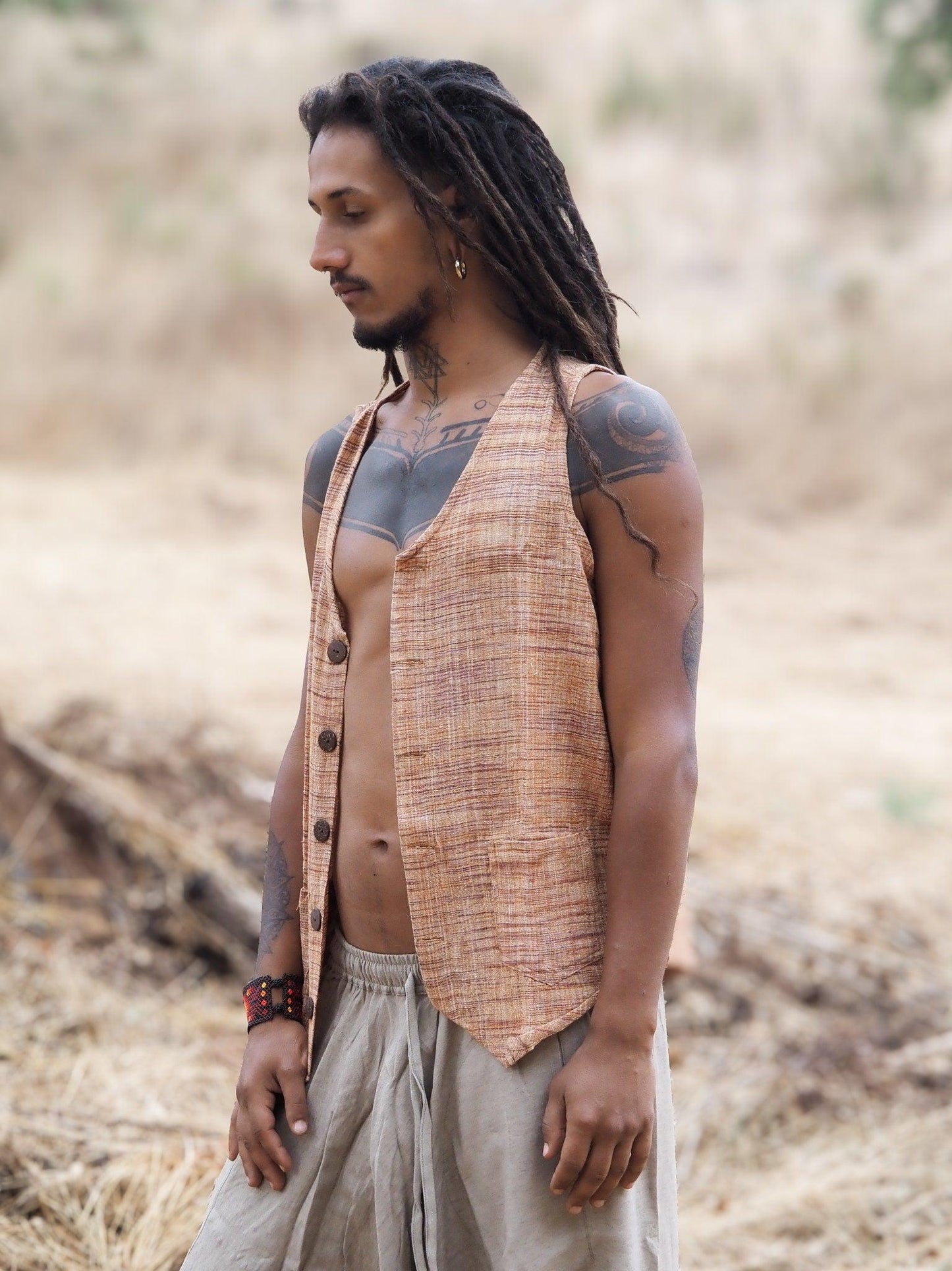 Men's Khadi Vest, Tribal Clothing, Men Waistcoat, Boho Shirt, Earthy Clothing, Khadi Clothing, Sleeveless Shirt, Tribal Vest, Gift for Him
