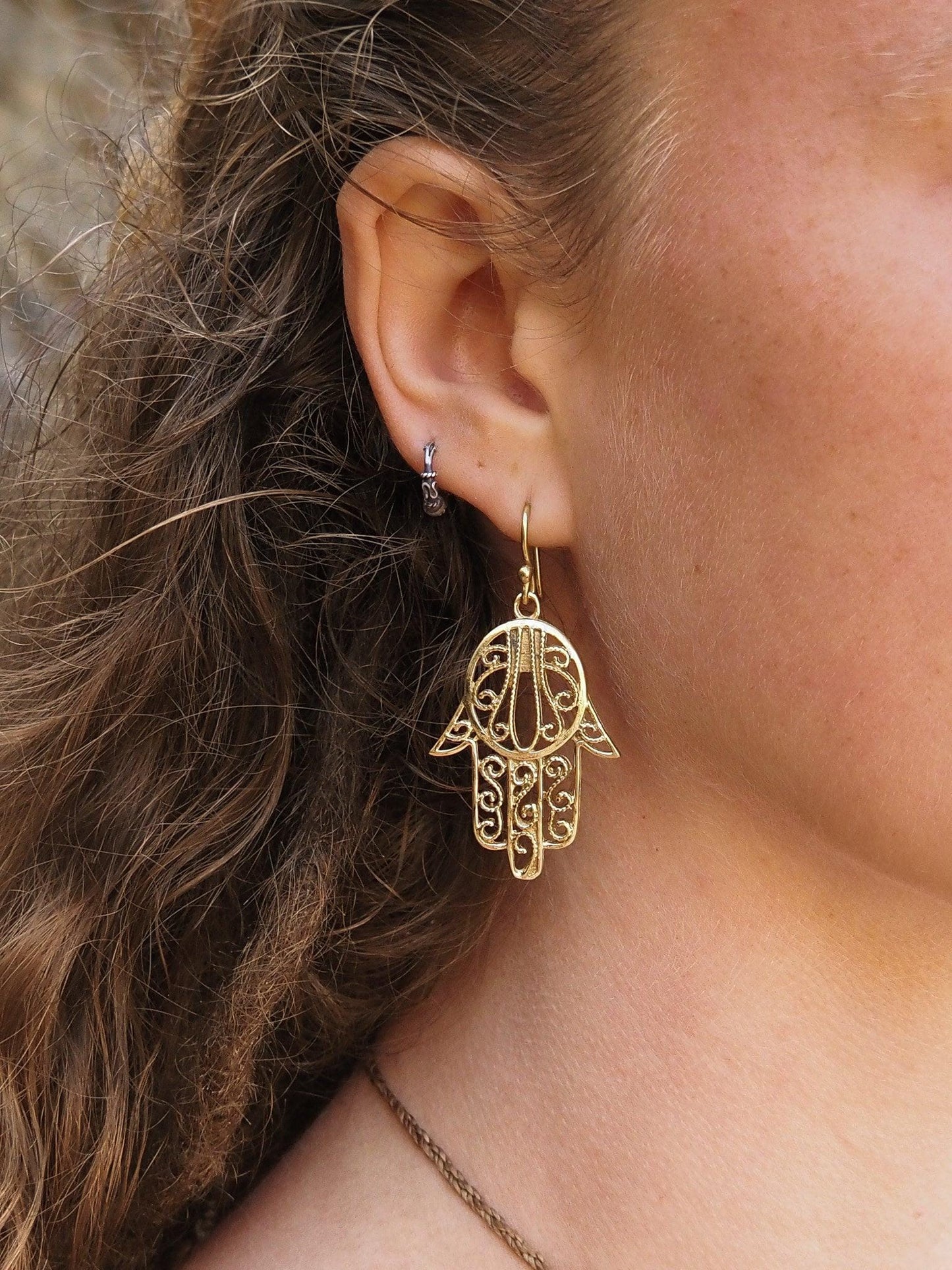 Hamsa Hand Brass Earrings, Hand of Fatima Earrings, Hamsa Earrings, Brass Dangle Earrings, Evil Eye Protection Earrings, Sacred Jewelry