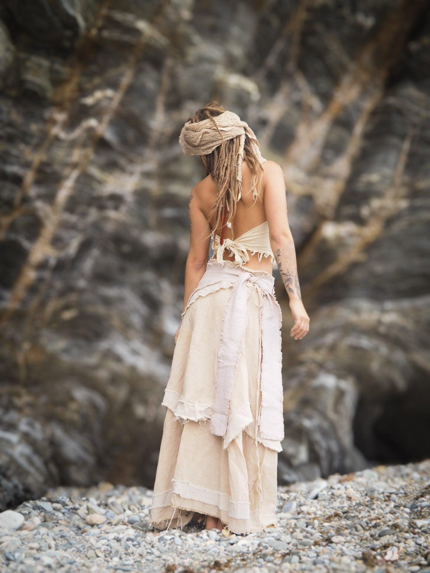 Layered Boho Maxi Skirt, Hippie Drape Skirt, Cotton Wrap Skirt, Long Pixie Skirt, Fairy Skirt, Festival Clothing, Natural Raw Cotton Skirt