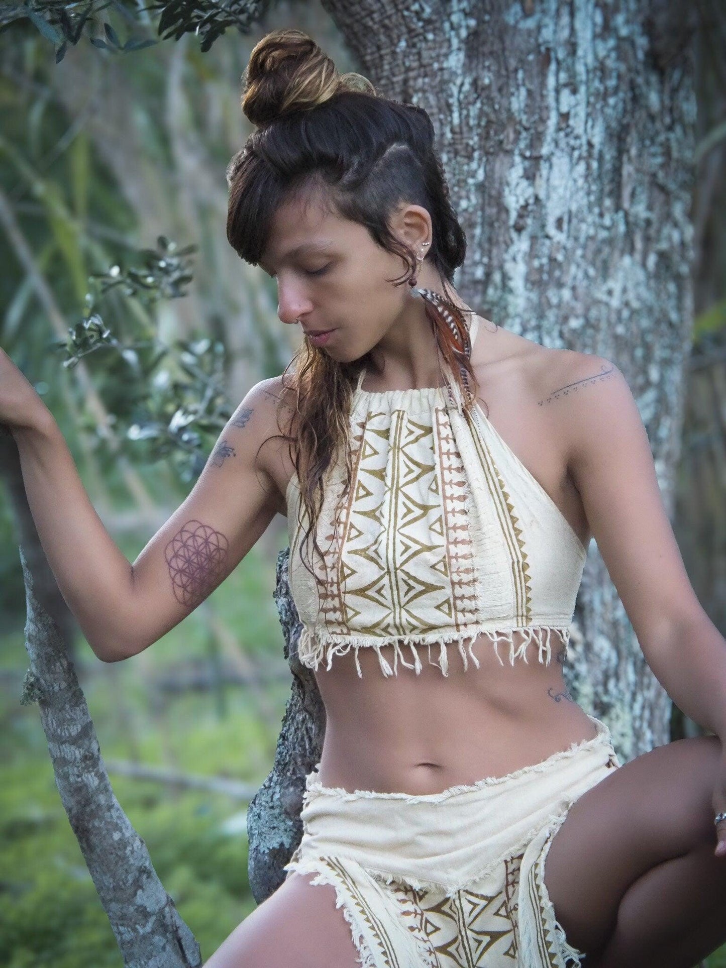 Tribal Block Print Halter Top, Organic Halter Top, Earthy Halter Top, Organic Crop Top, Cotton Tie Top, Earthy Clothing, Festival Ethnic Top