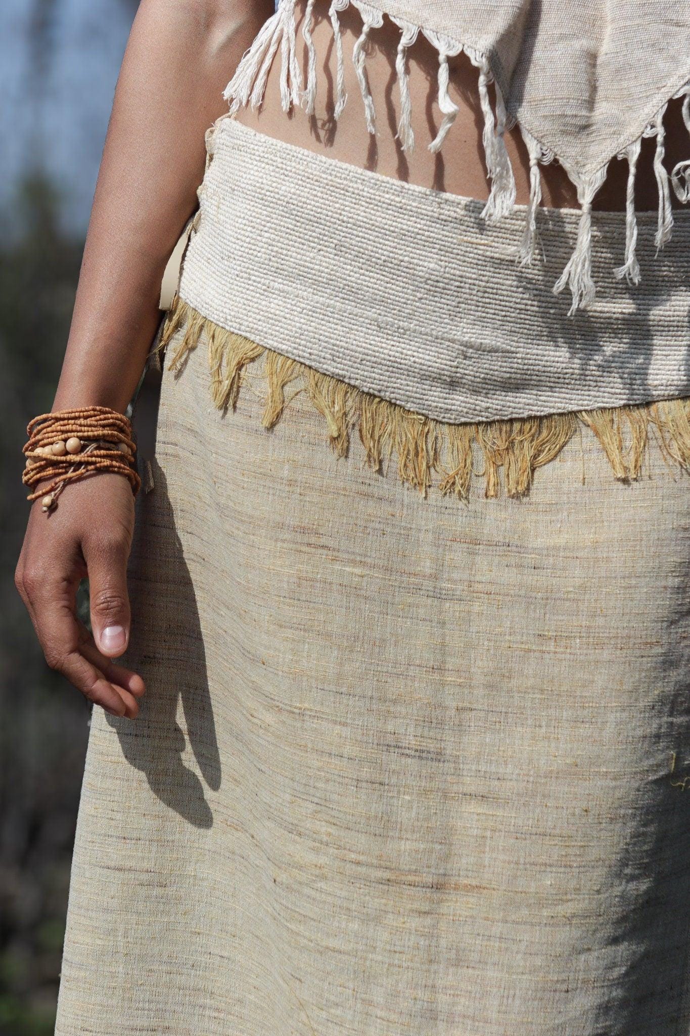 Khadi Raw Silk Ceremonial Skirt, Khadi Frayed Skirt, Raw Silk Skirt, Boho Maxi Skirt, Long Bohemian Wrap Skirt, Tribal Festival Clothing