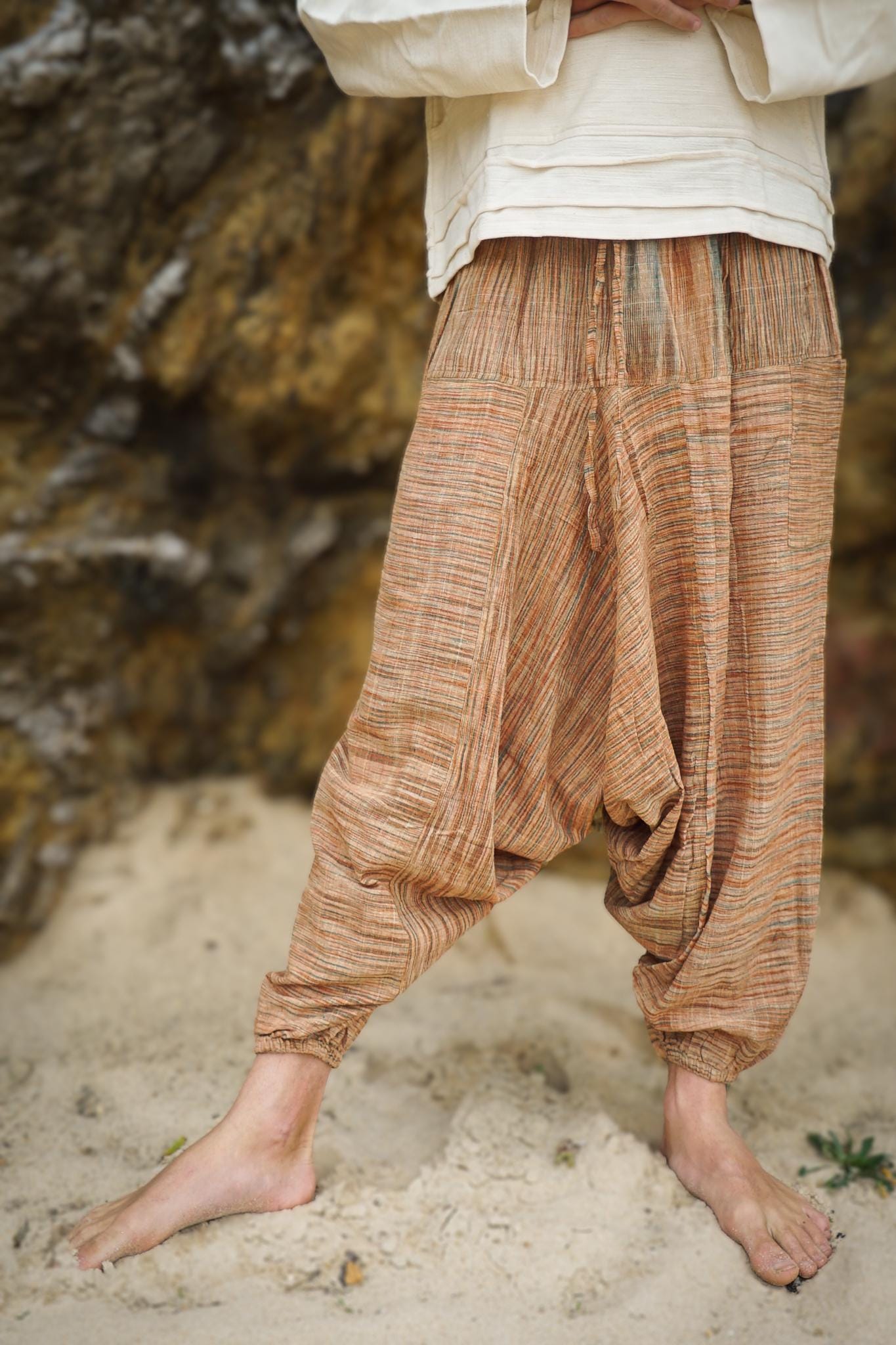 Unisex Harem Pants, Khadi Pants, Tribal Pants, Khadi Clothing, Handwoven Pants, Drop Crotch Pants, Afghani Pants, Loose Pants, Natural Pants