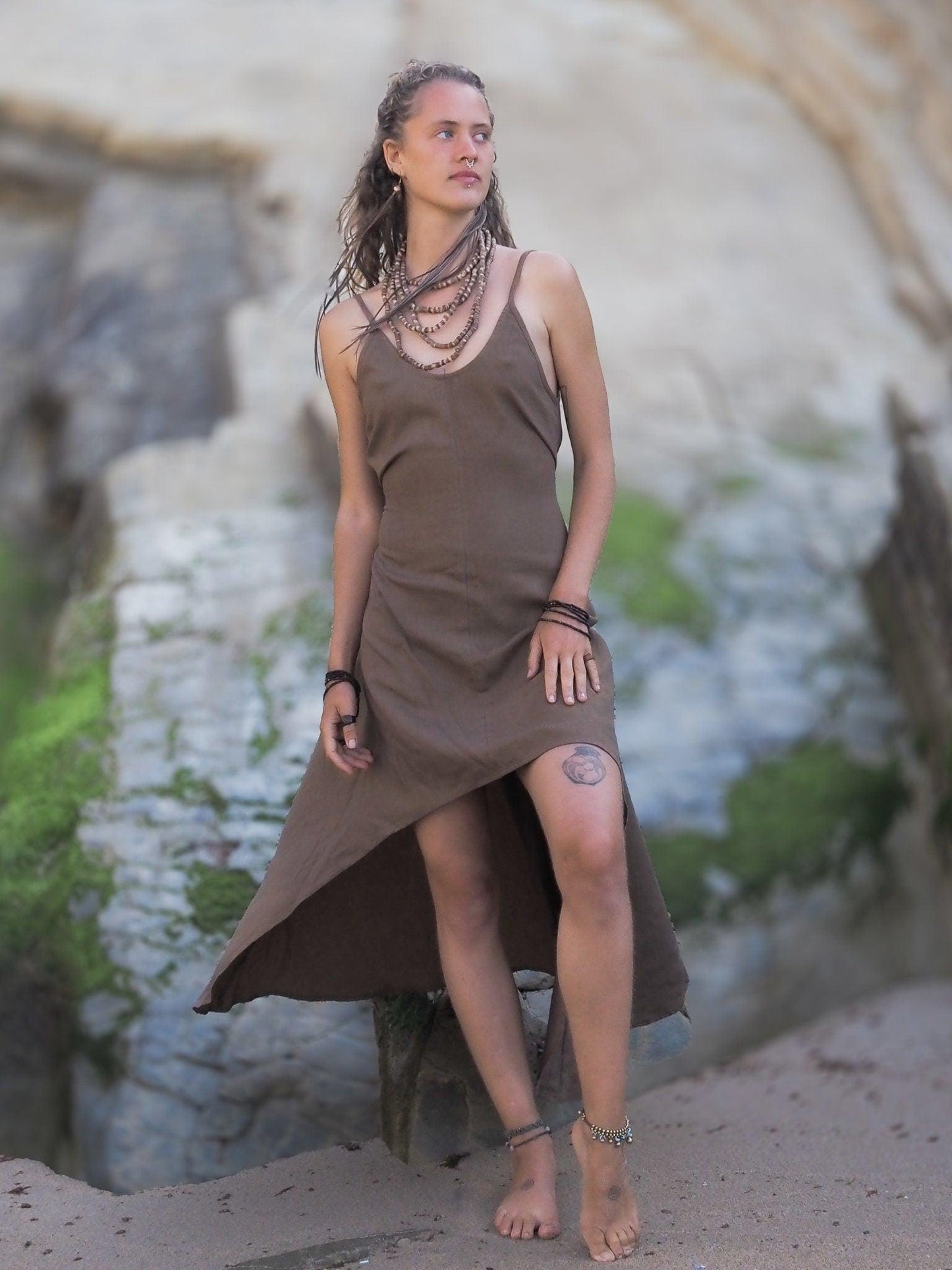 Goddess Linen Cotton Dress, Boho Maxi Dress, Drape Dress, Loose Sleeveless Dress, Festival Dress, Asymmetrical Dress, Bohemian Clothing