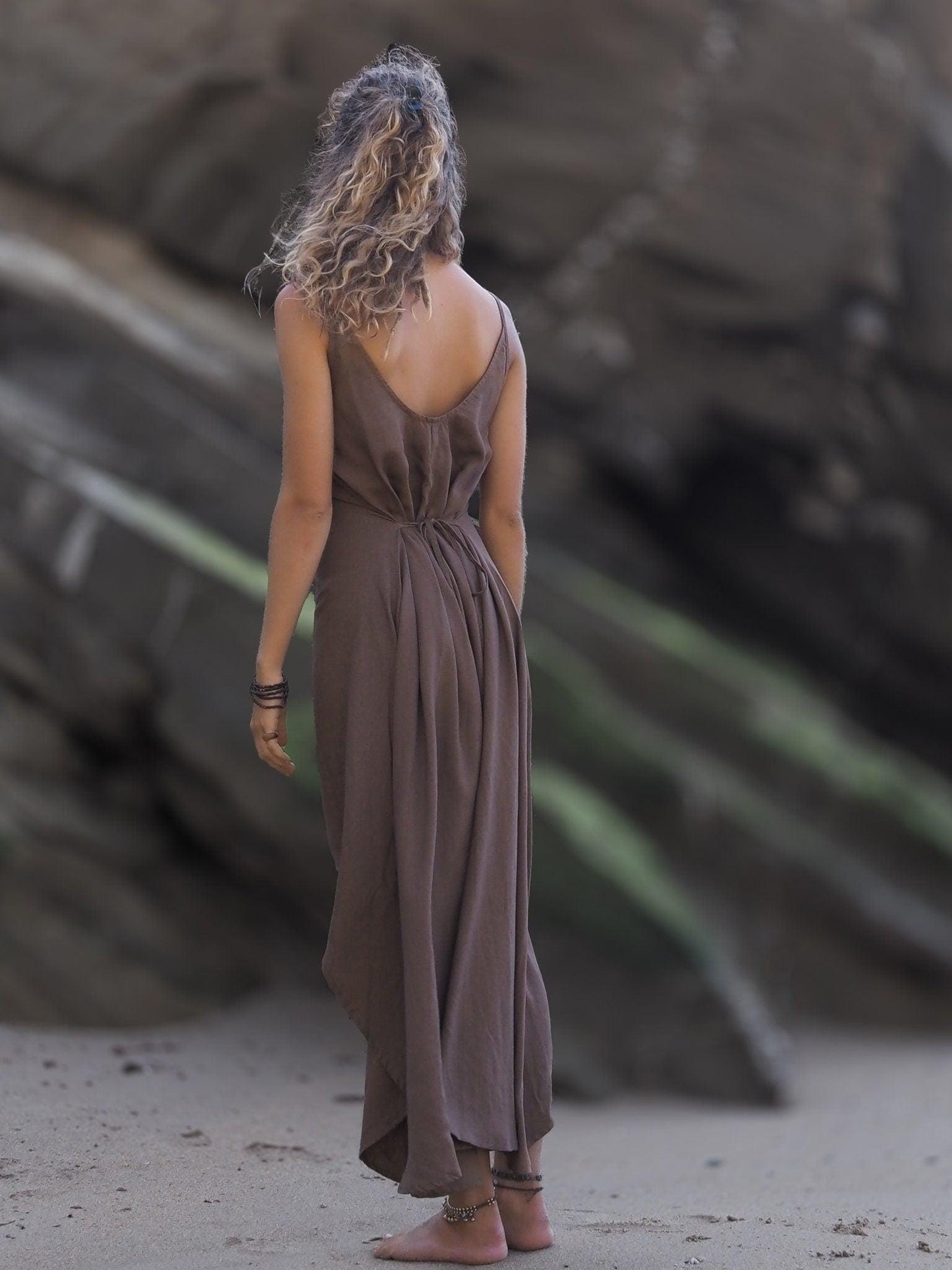 Goddess Linen Cotton Dress, Boho Maxi Dress, Drape Dress, Loose Sleeveless Dress, Festival Dress, Asymmetrical Dress, Bohemian Clothing