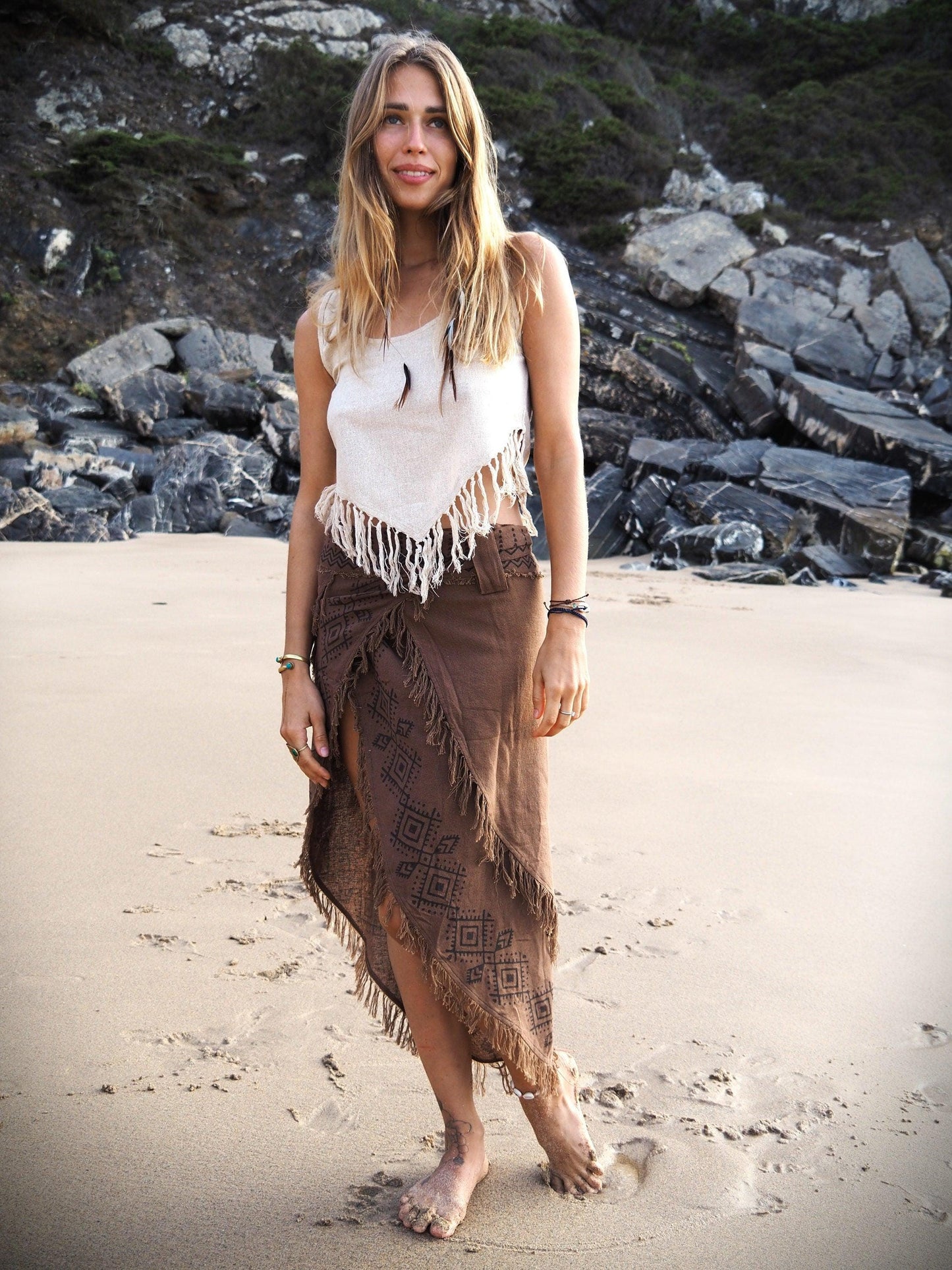 Tribal Block Print Wrap Skirt, Fairy Skirt, Pixie Skirt, Frayed Boho Skirt, Gypsy Skirt, Hippie Skirt, Festival Skirt, Layered Skirt, Earthy
