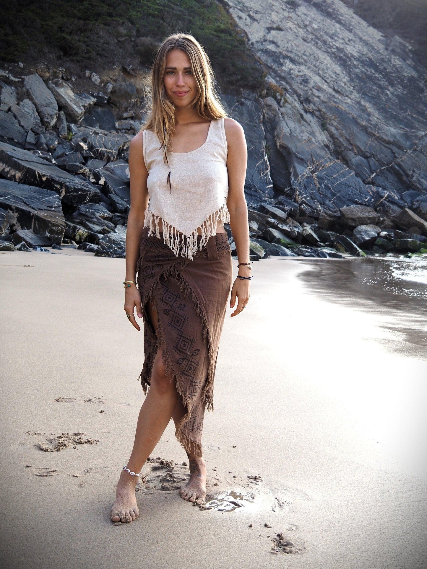 Tribal Block Print Wrap Skirt, Fairy Skirt, Pixie Skirt, Frayed Boho Skirt, Gypsy Skirt, Hippie Skirt, Festival Skirt, Layered Skirt, Earthy