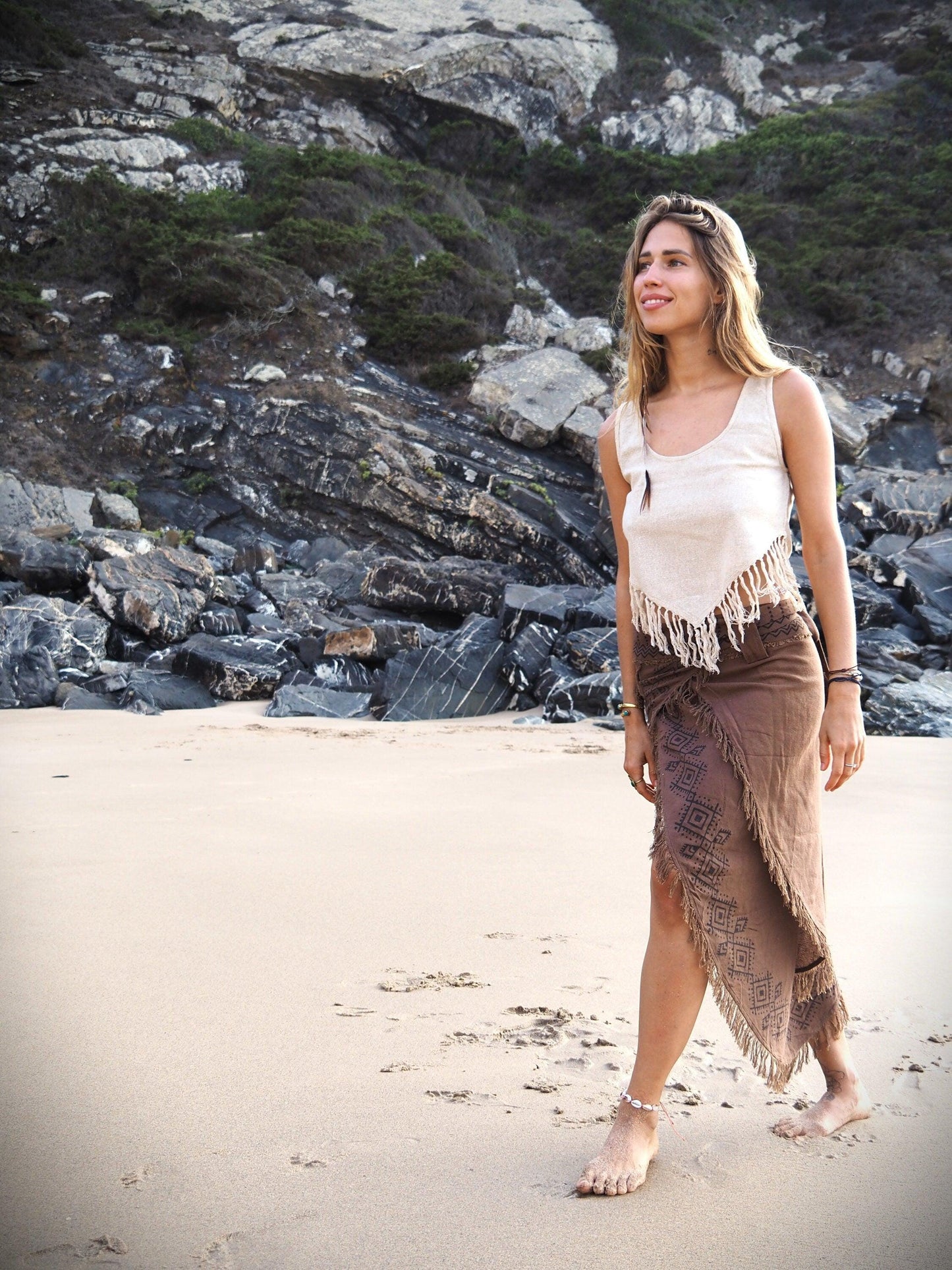 Tribal Block Print Wrap Skirt, Fairy Skirt, Pixie Skirt, Frayed Boho Skirt, Gypsy Skirt, Hippie Skirt, Festival Skirt, Layered Skirt, Earthy