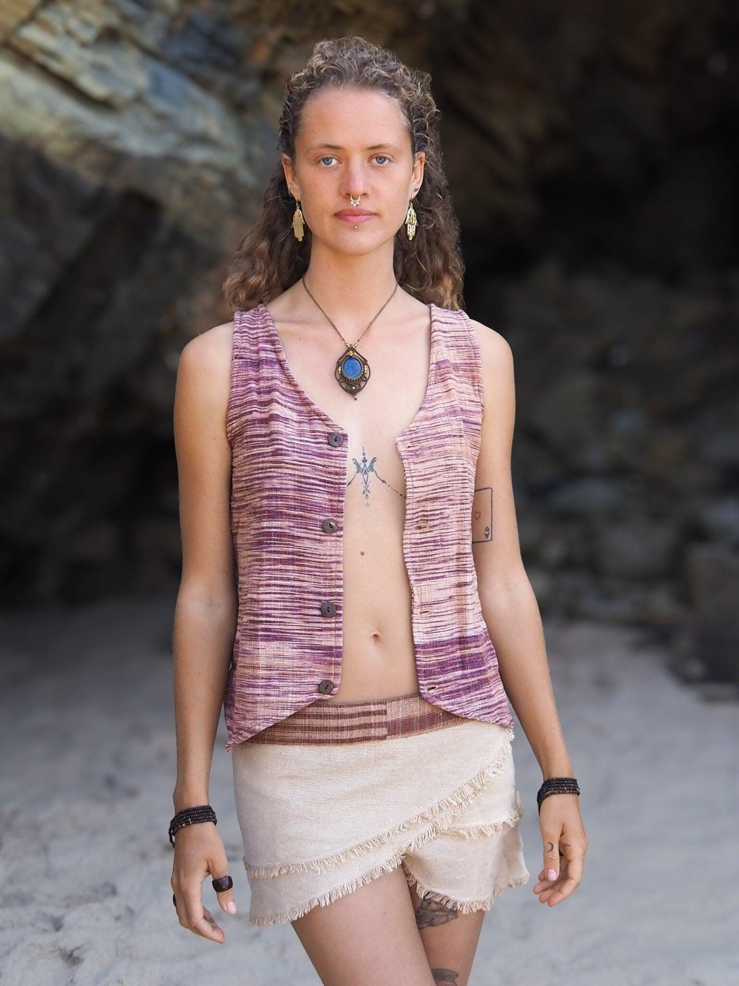 Women Khadi Vest, Hippie Vest, Summer Top, Natural Clothing, Hippie Waistcoat, Buttoned Woman Top, Earthy Waistcoat, Hand Woven Clothing