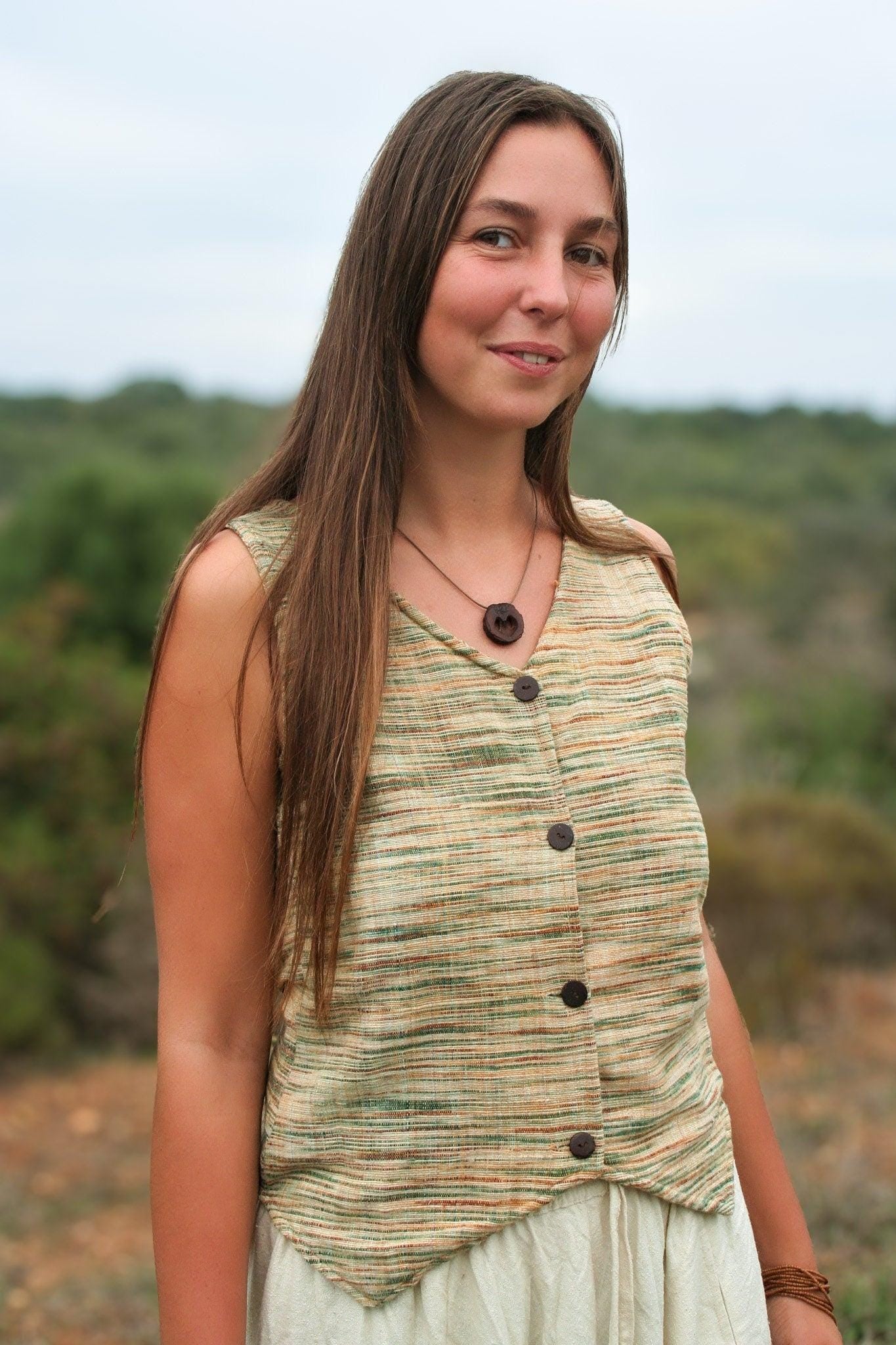 Women Khadi Vest, Hippie Vest, Summer Top, Natural Clothing, Hippie Waistcoat, Buttoned Woman Top, Earthy Waistcoat, Hand Woven Clothing