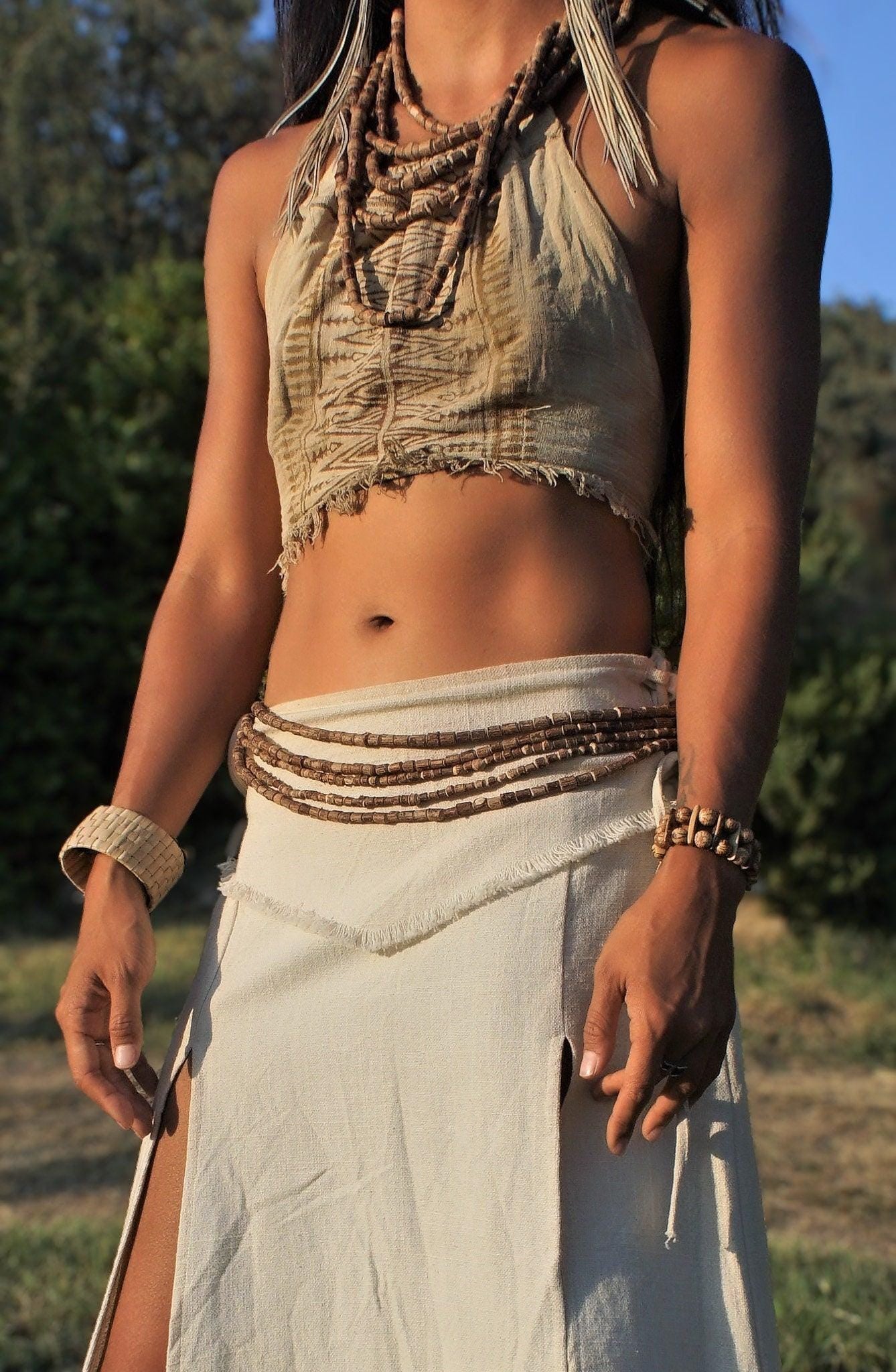 Tribal Belt, Tulsi Wood Belt, Wood Belly Chain, Earthy Belt, Beads Belt, Macrame Belt, Hippie Accessories, Wood Boho Belt, Gift For Her