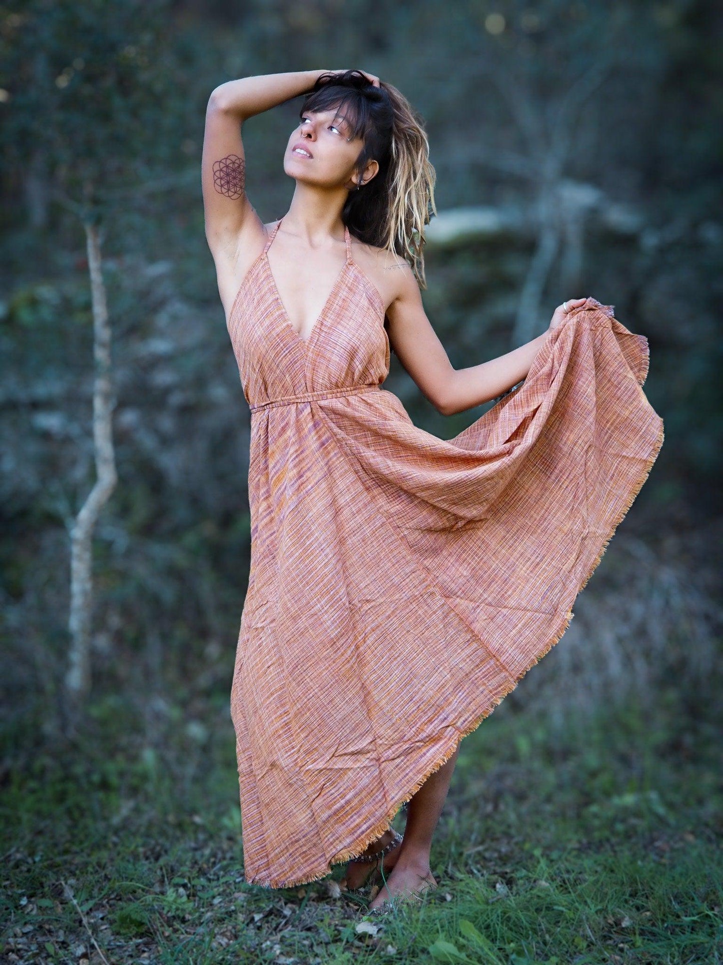 Boho Goddess Dress, Asymmetrical Sleeveless Dress, Long Wrap Dress, Summer Dress, Fairy Dress, Boho Maxi Dress, Handwoven Dress, Khadi Dress