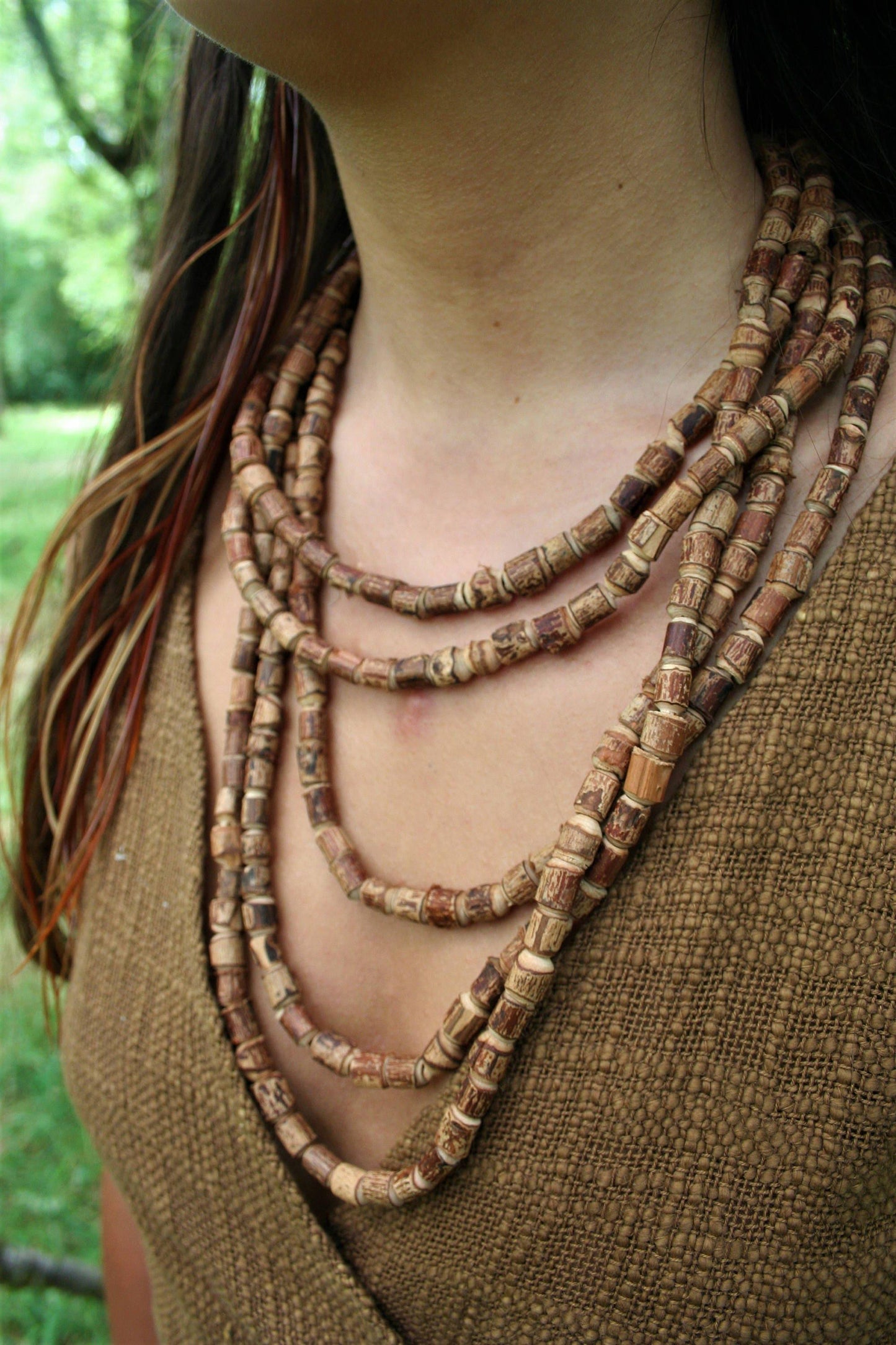 Tulsi Necklace, Wood Necklace, Earthy Jewelry, Wood Jewelry, Tulsi Jewelry, 5-Strand Necklace, Beads Necklace, Hippie Jewelry, Boho