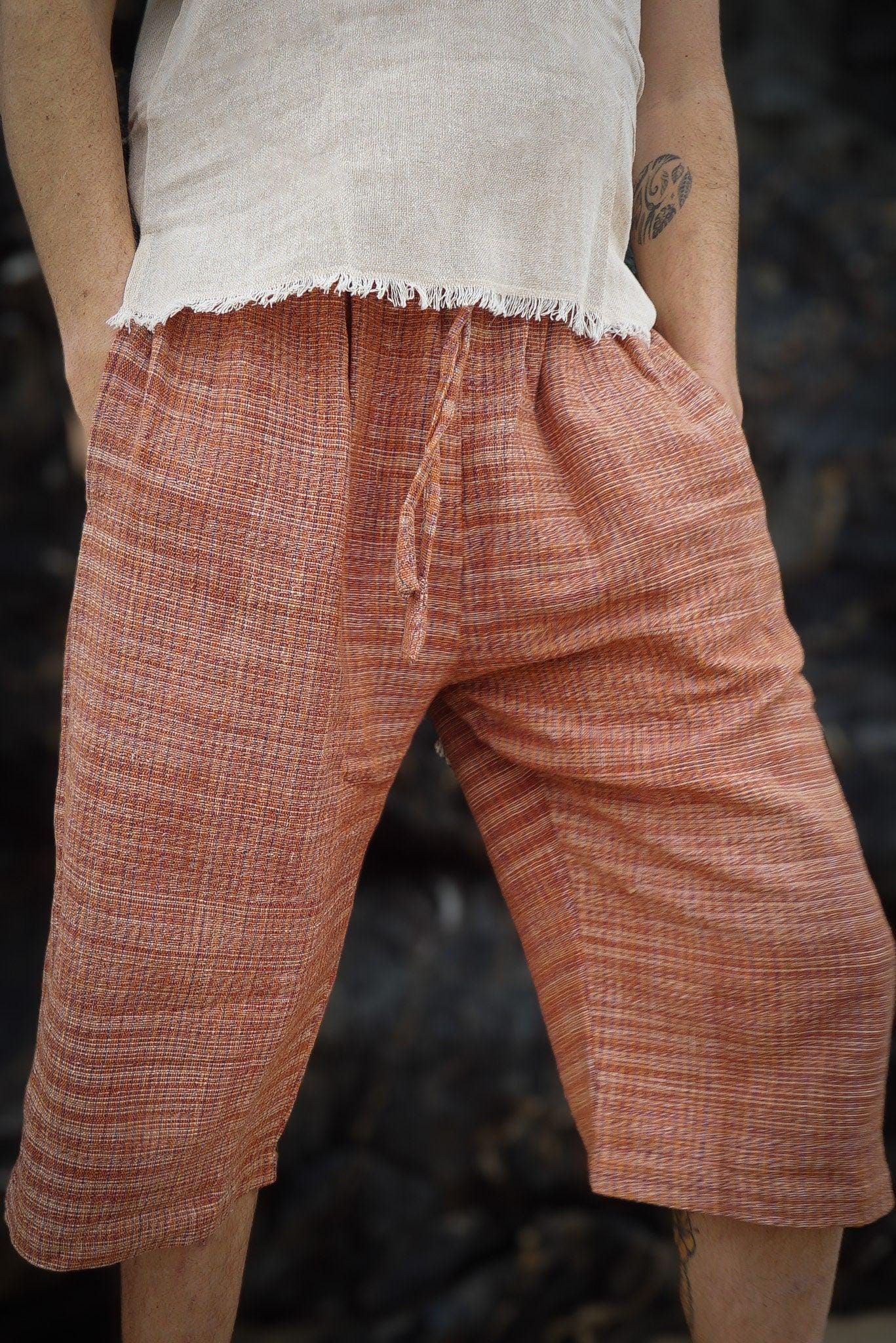 Khadi Cotton Shorts, Short Men Pants, One Size Shorts, Khadi Men Pants, Natural Men Pants, Earthy Clothing, Khadi Clothing, Orange Shorts