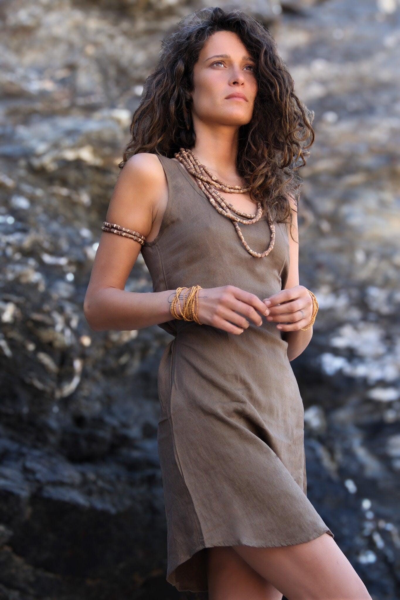 Brown Linen Cotton Short Dress, Linen Short Dress, Sleeveless Summer Dress, Soft Dress, Midi Linen Dress, Loose Linen Dress, Natural Fiber