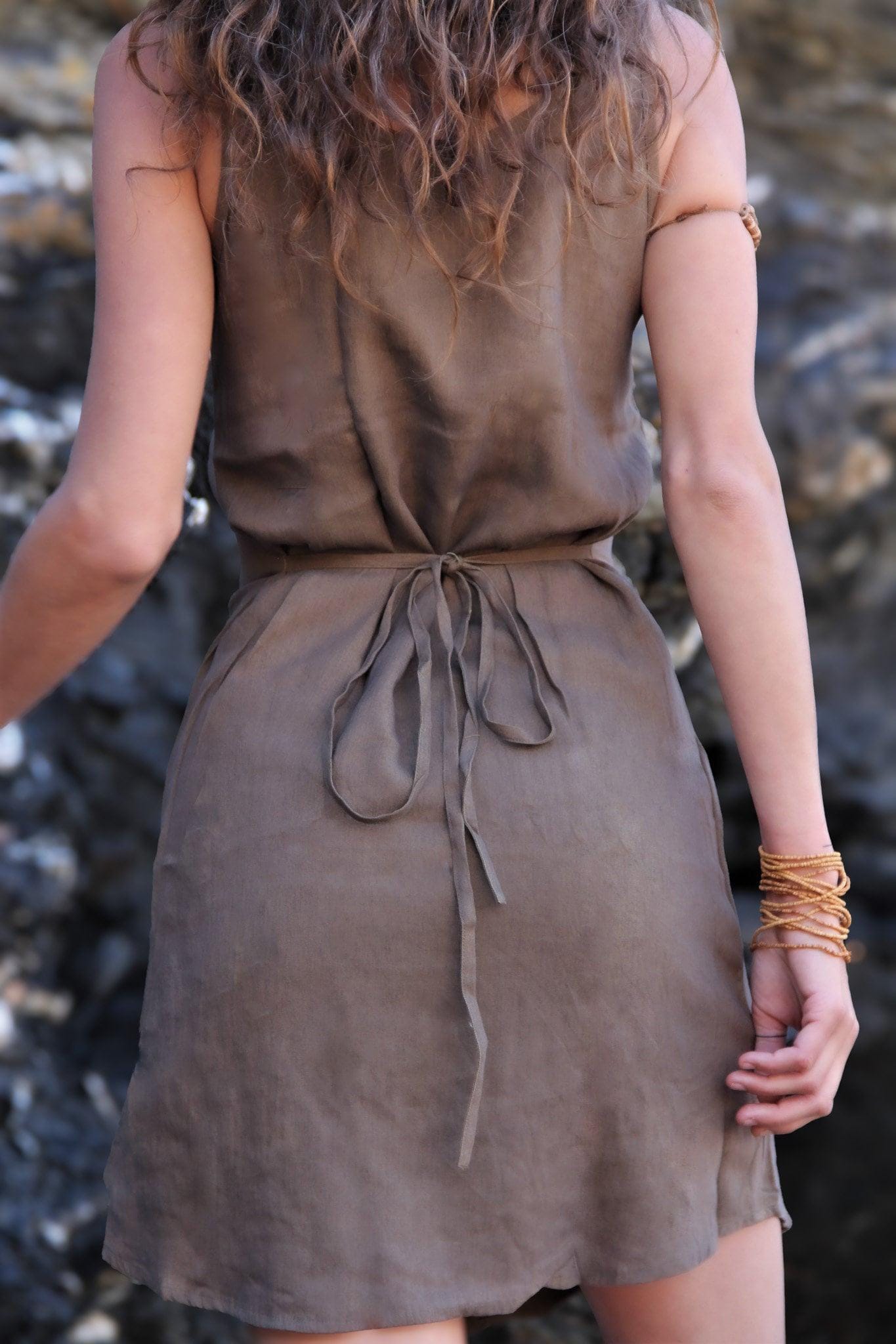 Brown Linen Cotton Short Dress, Linen Short Dress, Sleeveless Summer Dress, Soft Dress, Midi Linen Dress, Loose Linen Dress, Natural Fiber