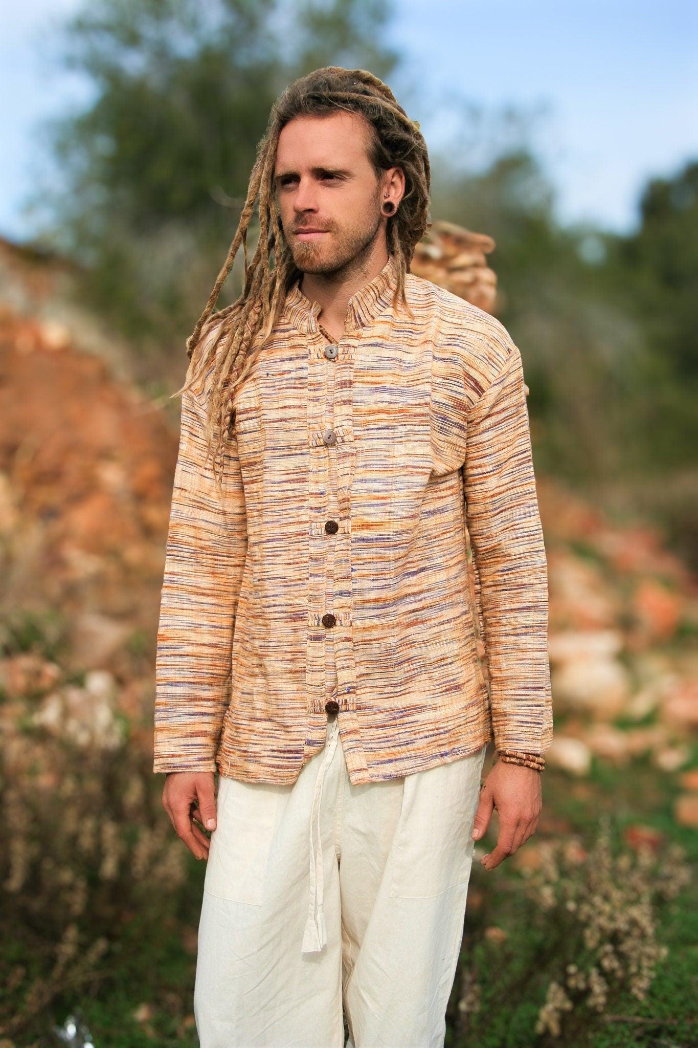 Men Khadi Shirt, Khadi Long Sleeve Shirt, Earthy Men Shirt, Ethnic Shirt, Ceremonial Shirt, Handwoven Shirt, Earthy Clothing, Boho